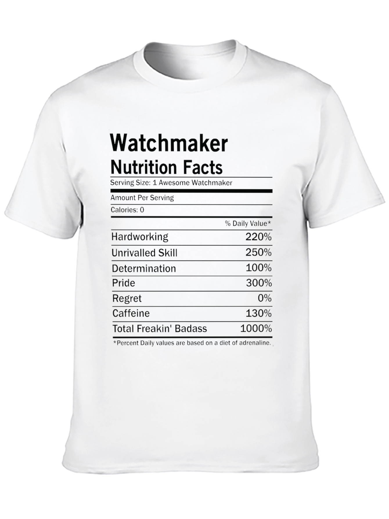 Watchmaker Nutrition Facts Funny Black T-Shirt