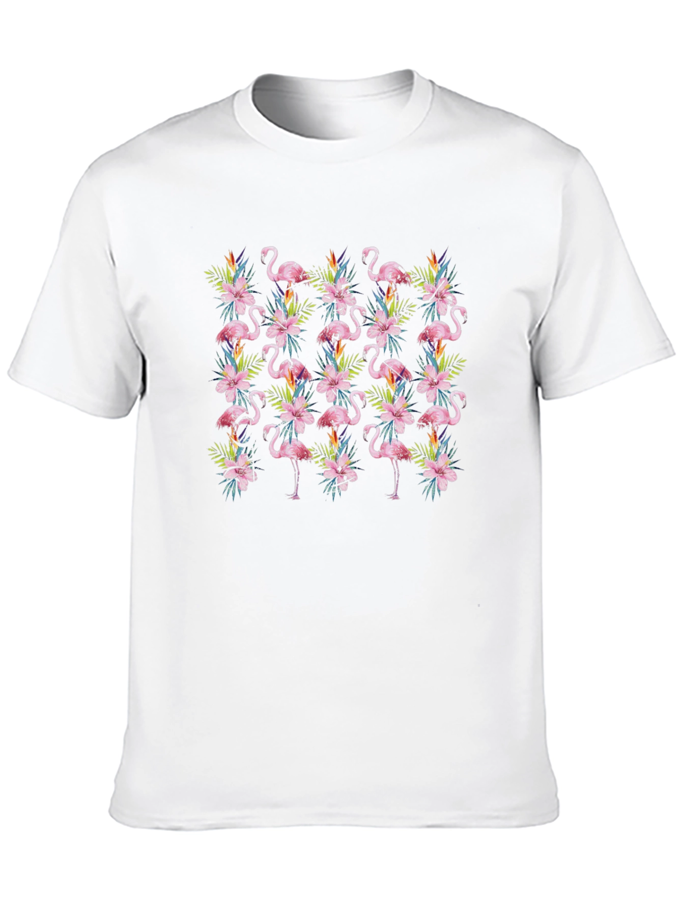 Tropical Flamingo Floral Pattern Mens Black T-Shirt