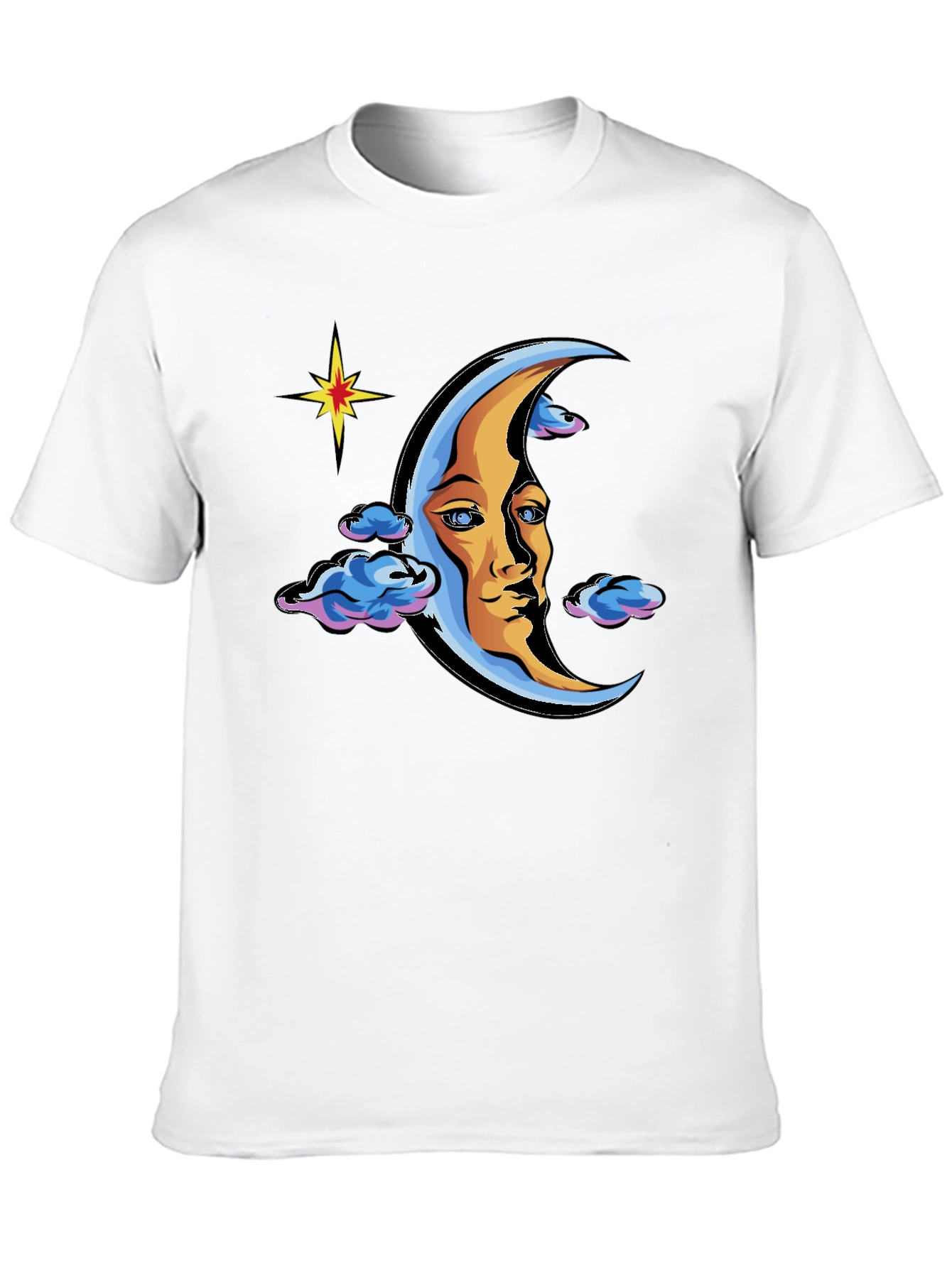 Celestial Moon Face Graphic Tee - Black