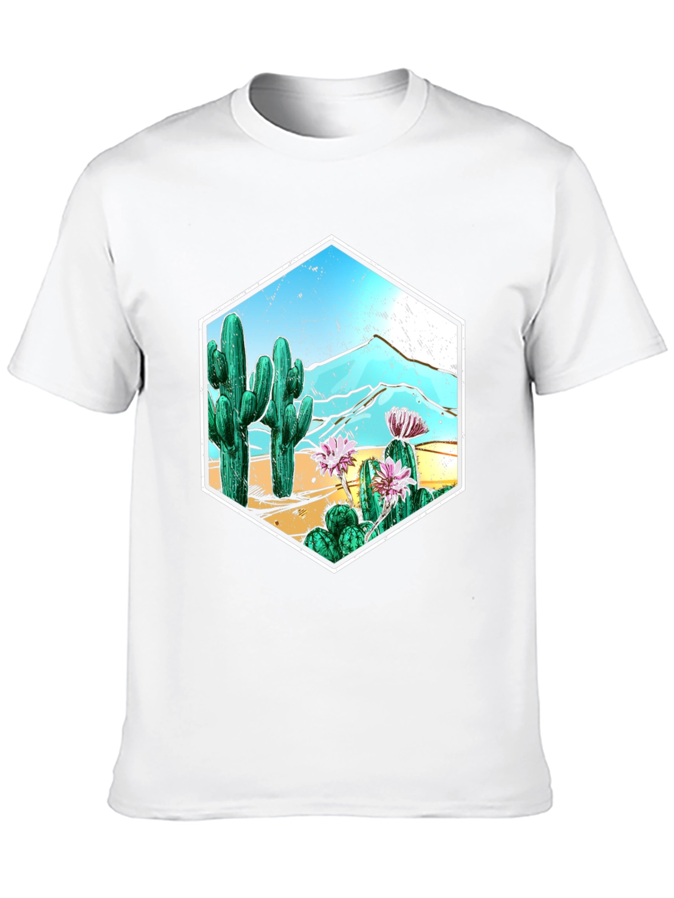 Cactus Desert Scene Hexagon Graphic T-Shirt