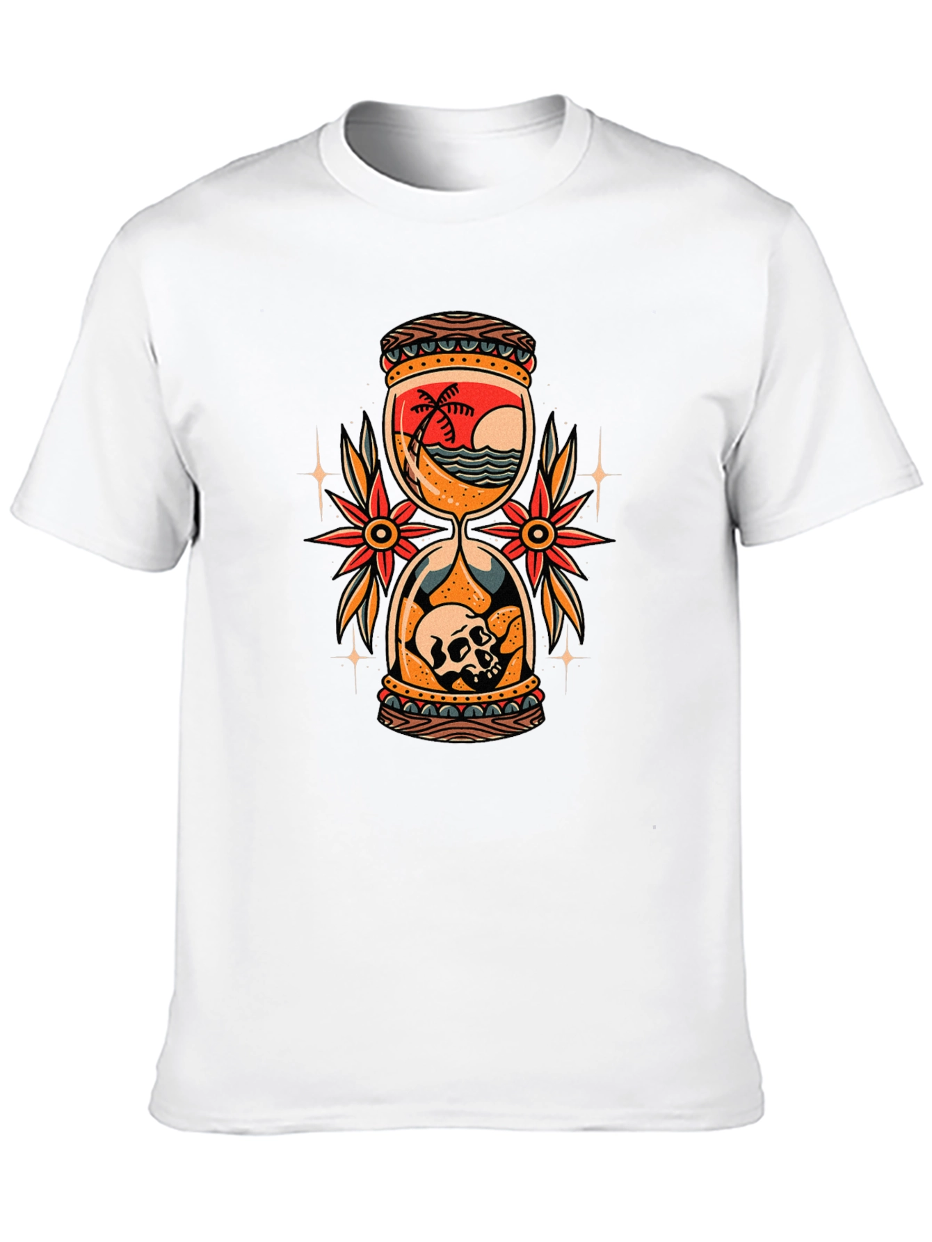 Skull Beach Hourglass Graphic Black T-Shirt