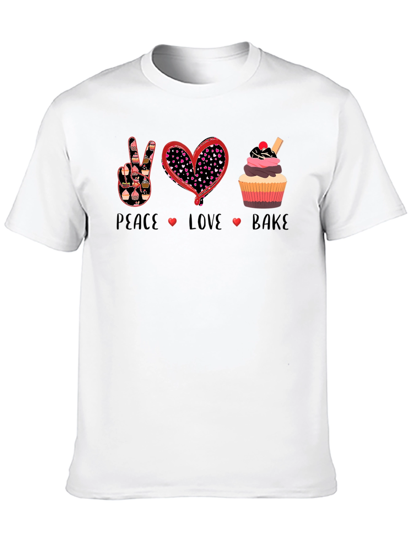 Peace Love Bake T-Shirt: Cupcake Design