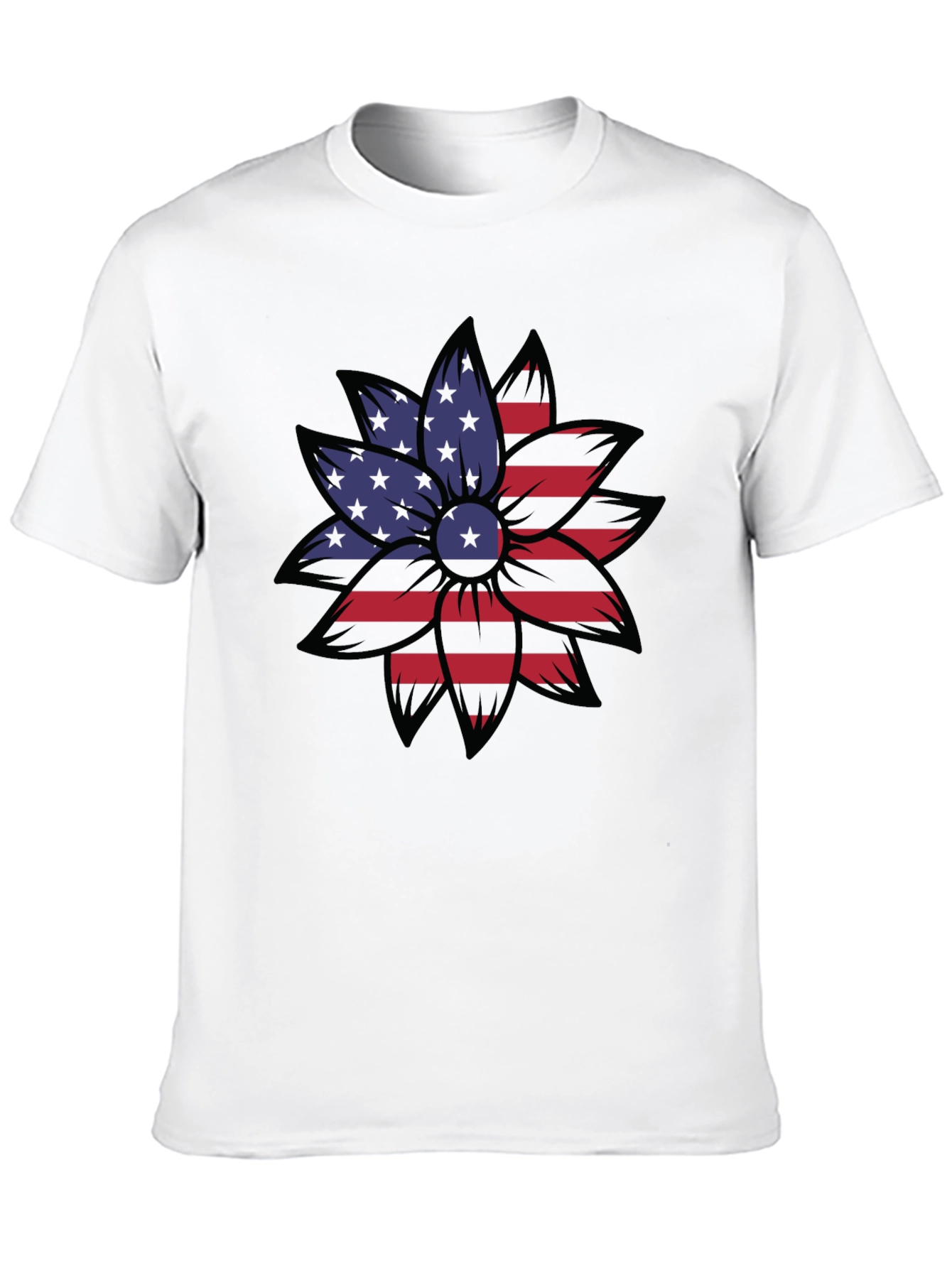 American Flag Flower Graphic Tee - Patriotic Style