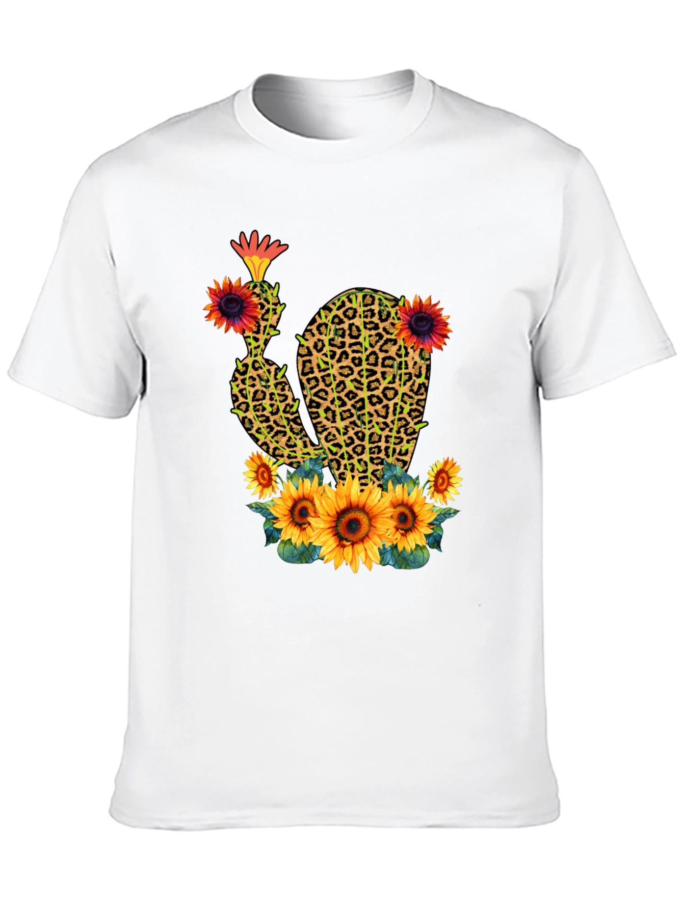 Leopard Print Cactus & Sunflower Graphic Tee