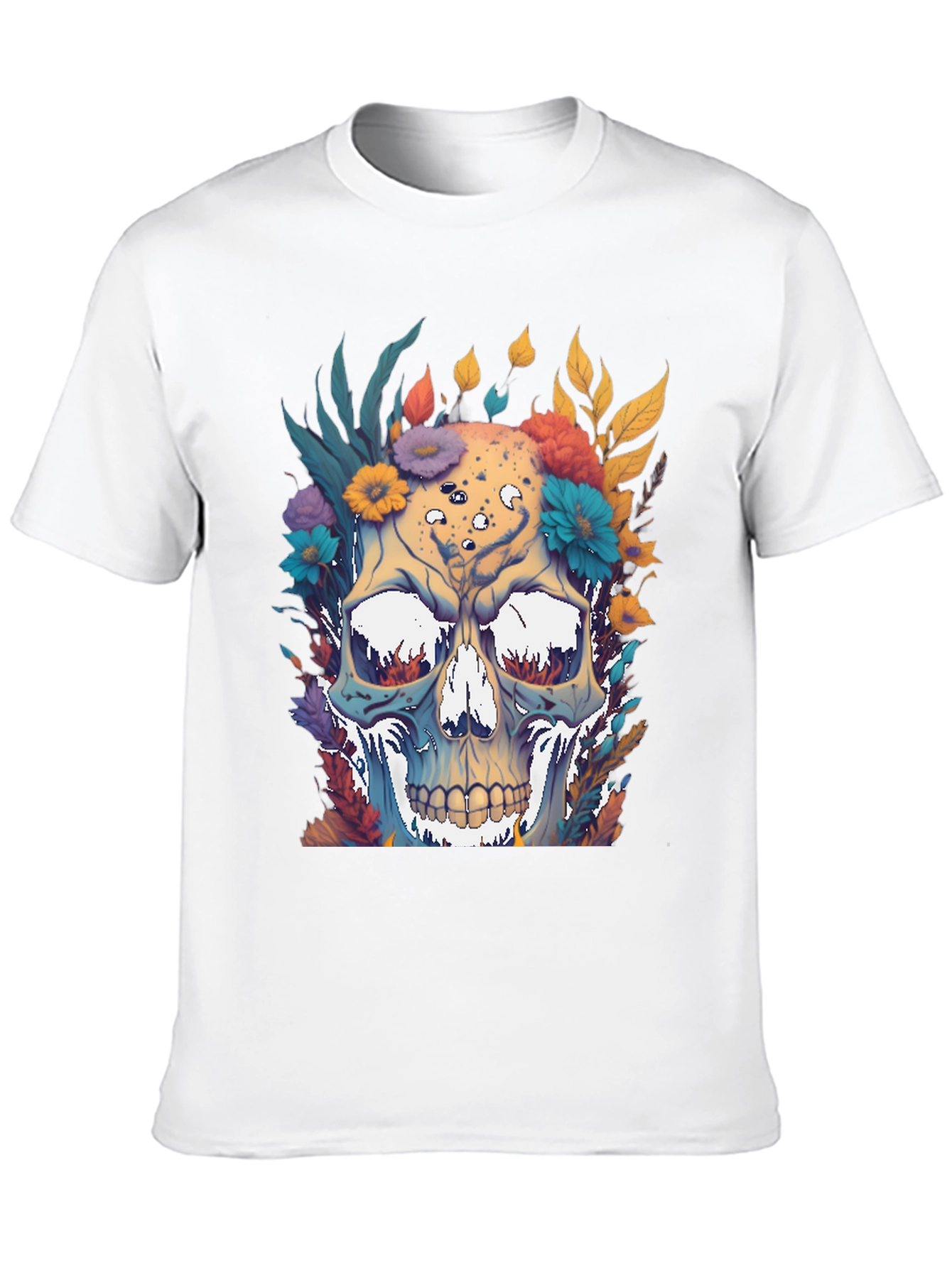 Floral Skull Graphic Print Black T-Shirt