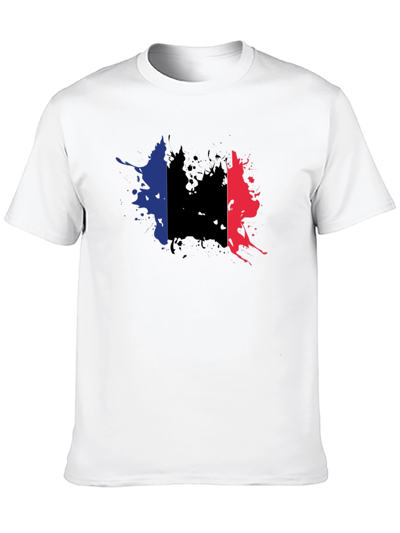 France Flag Splatter T-Shirt - Black Casual Style