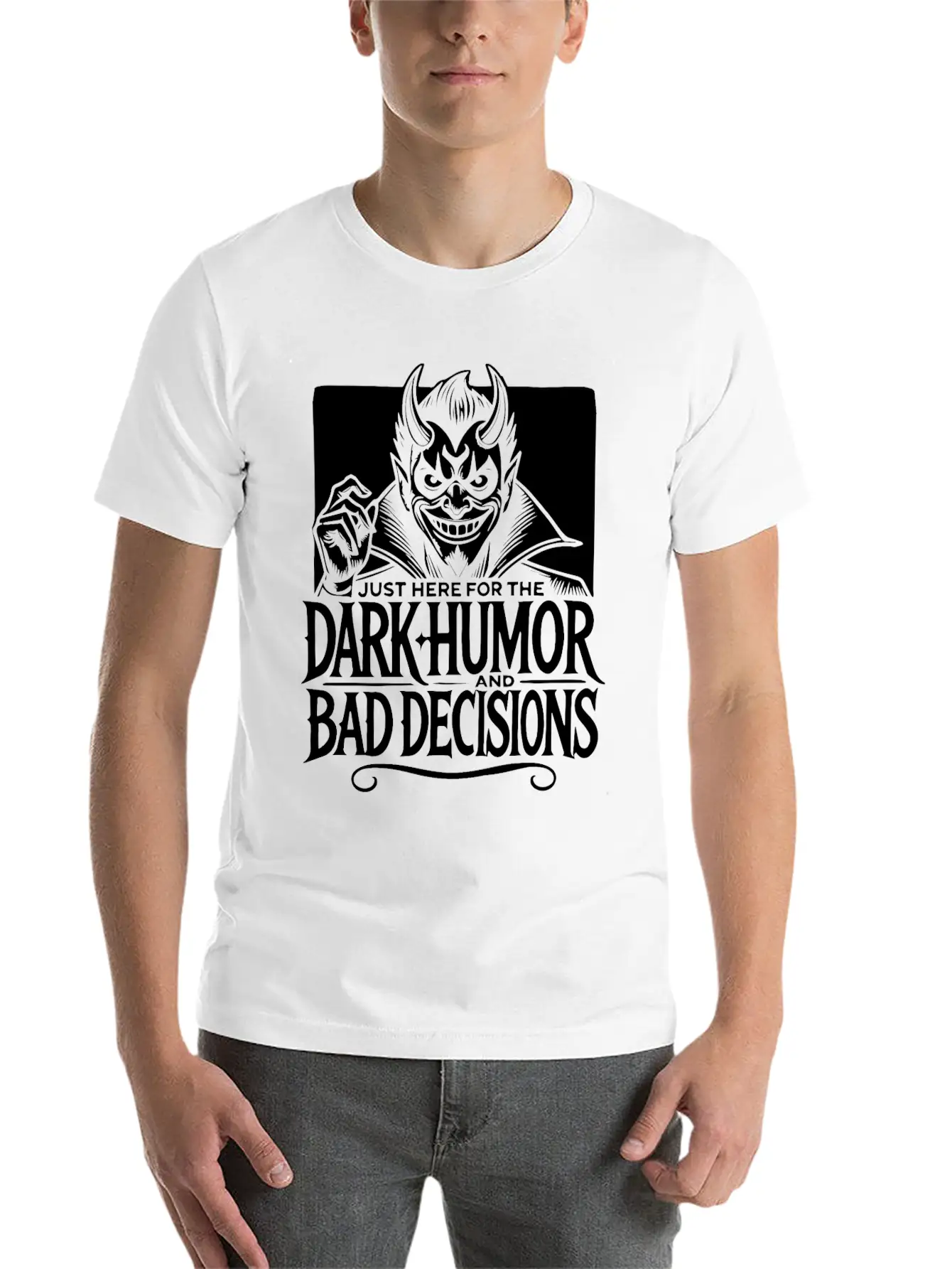 Dark Humor And Bad Decisions Edgy Devil Design Relaxed Everyday Tee – Lightweight And Durable Cotton
