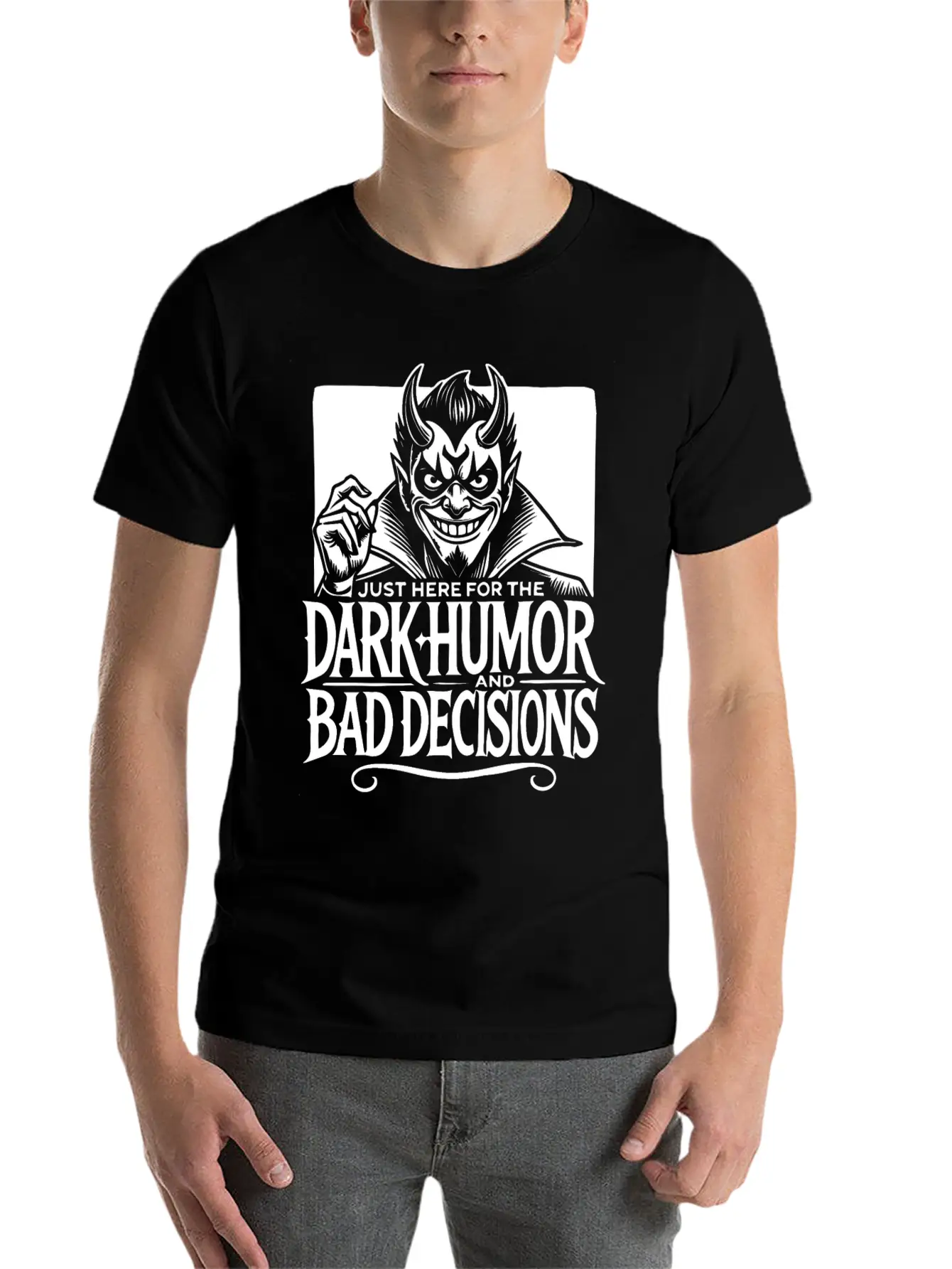 Dark Humor And Bad Decisions Edgy Devil Design Relaxed Everyday Tee – Lightweight And Durable Cotton