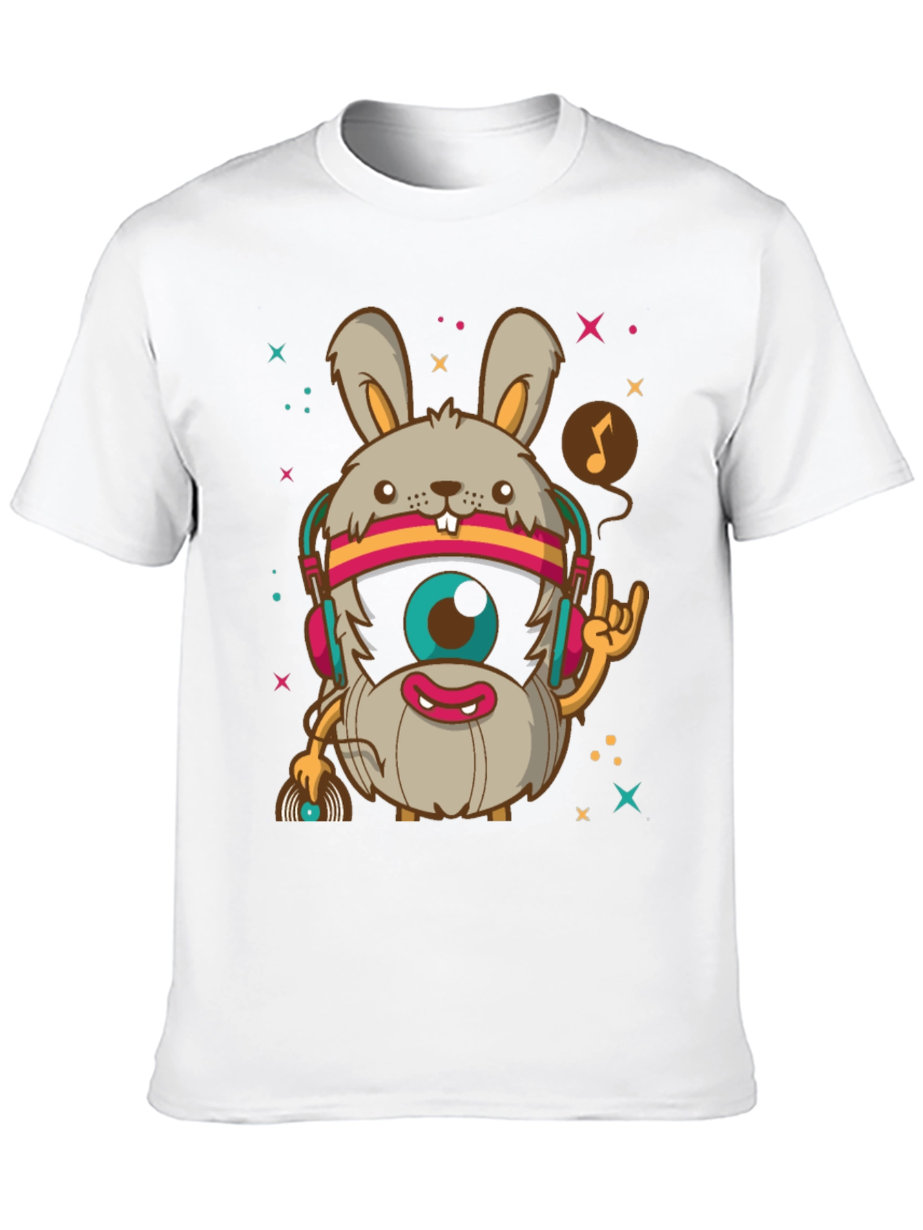 Groovy Rabbit DJ T-Shirt - Black Cotton Tee