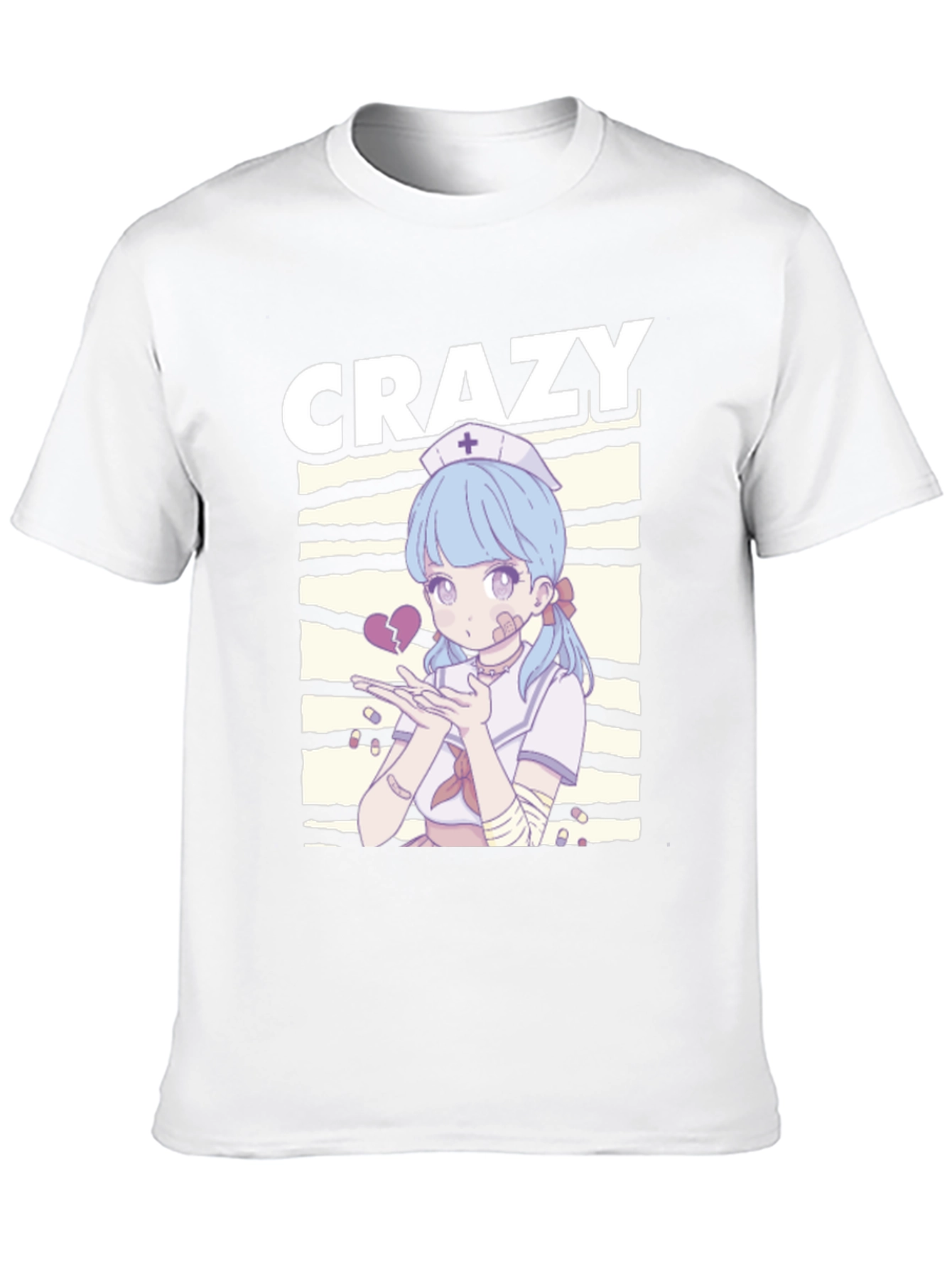 Crazy Anime Nurse Graphic Black T-Shirt