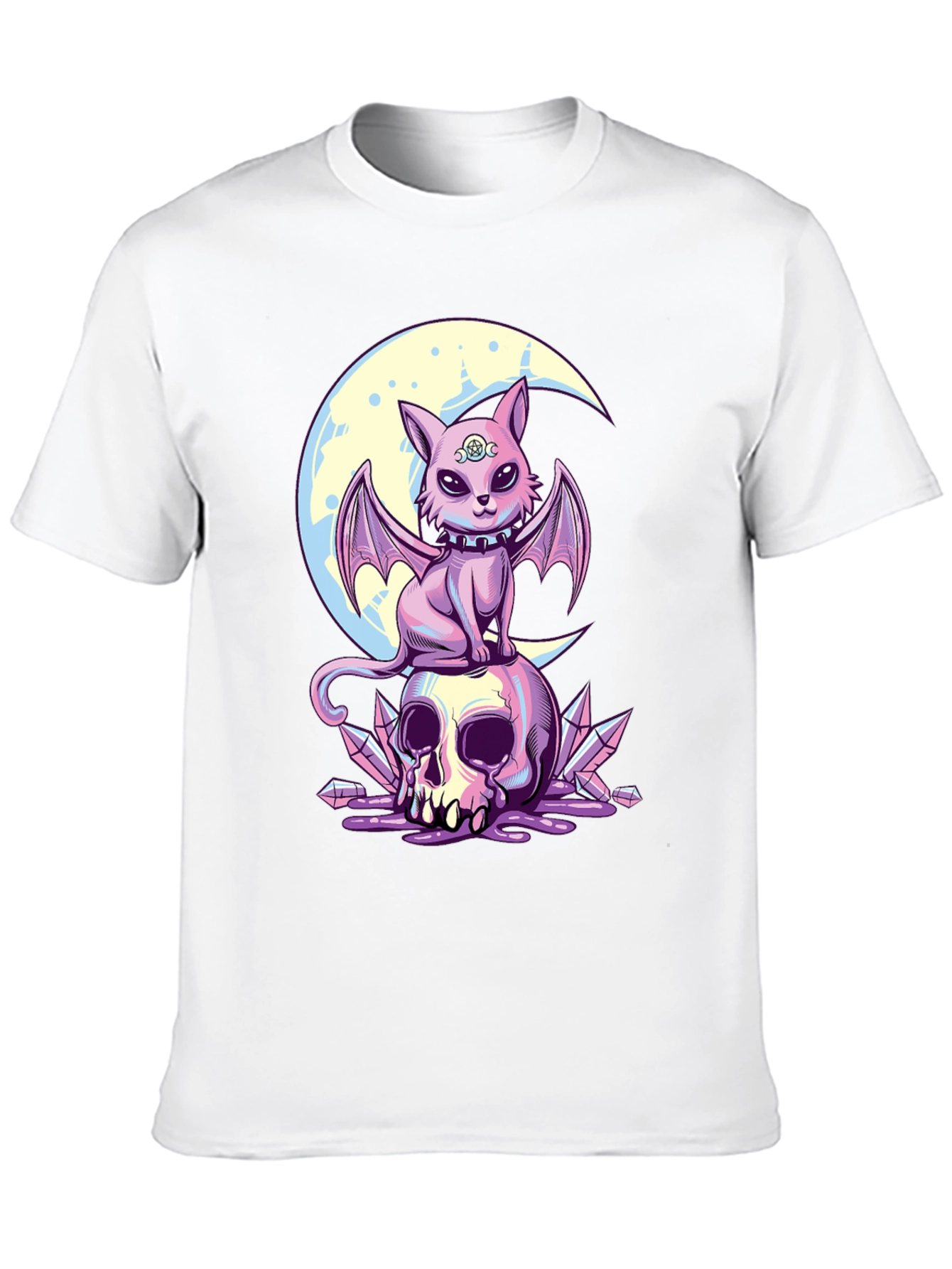 Skull Moon Bat Cat Graphic T-Shirt