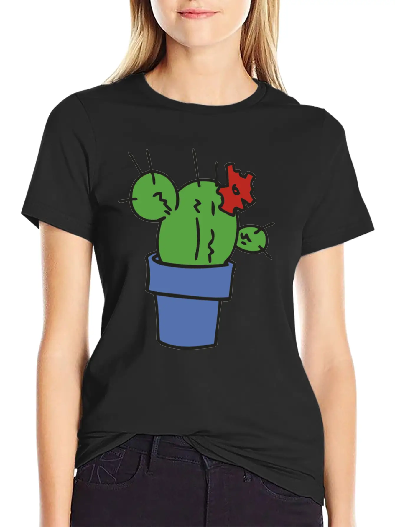 Small Green Cactus Relaxed Everyday Tee – Lightweight And Durable Cotton