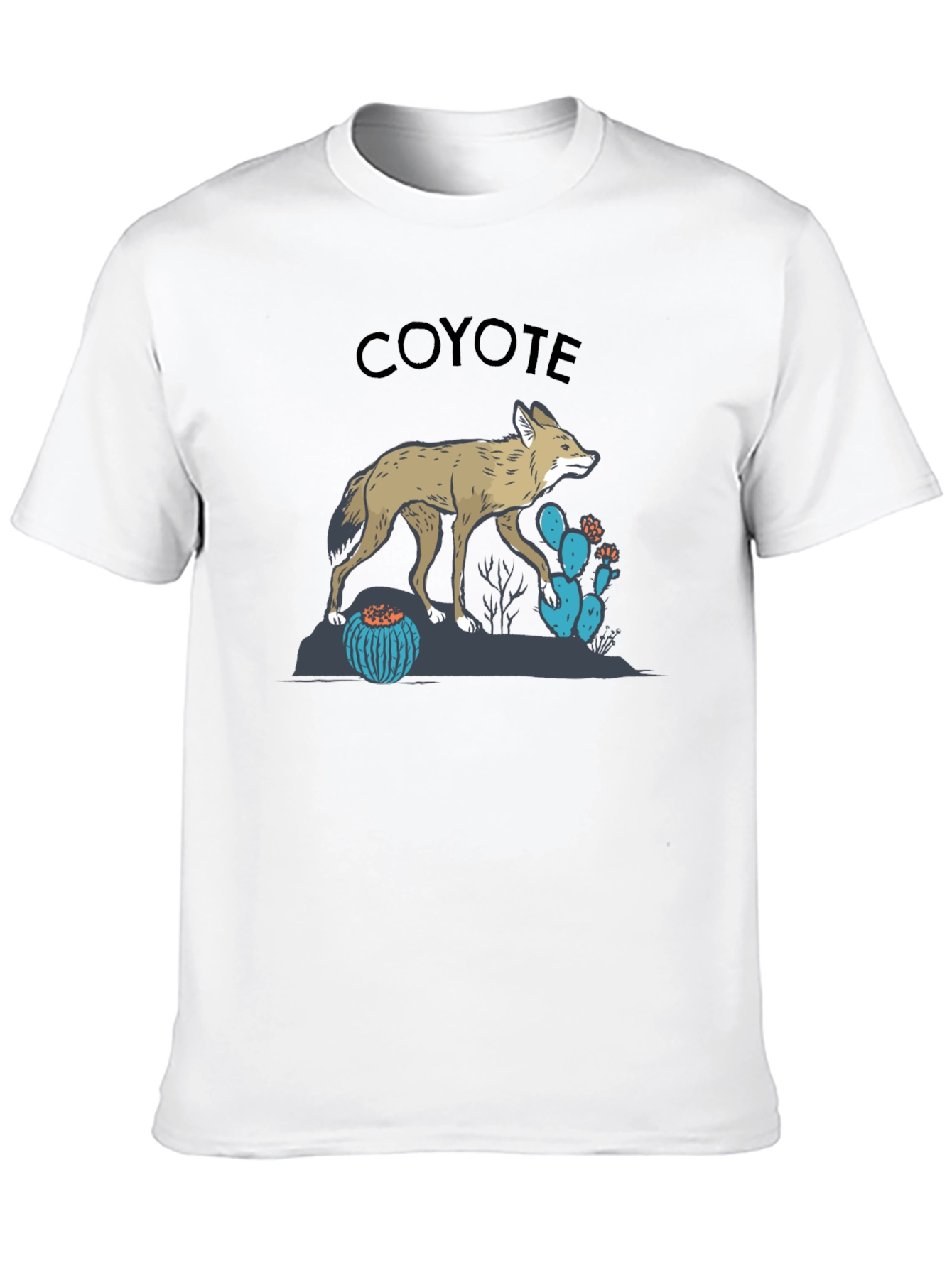 Coyote Graphic Tee - Desert Theme Print Black T-Shirt