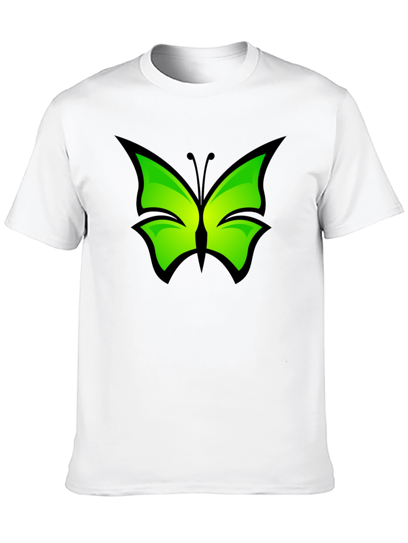Green Butterfly Graphic Black T-Shirt