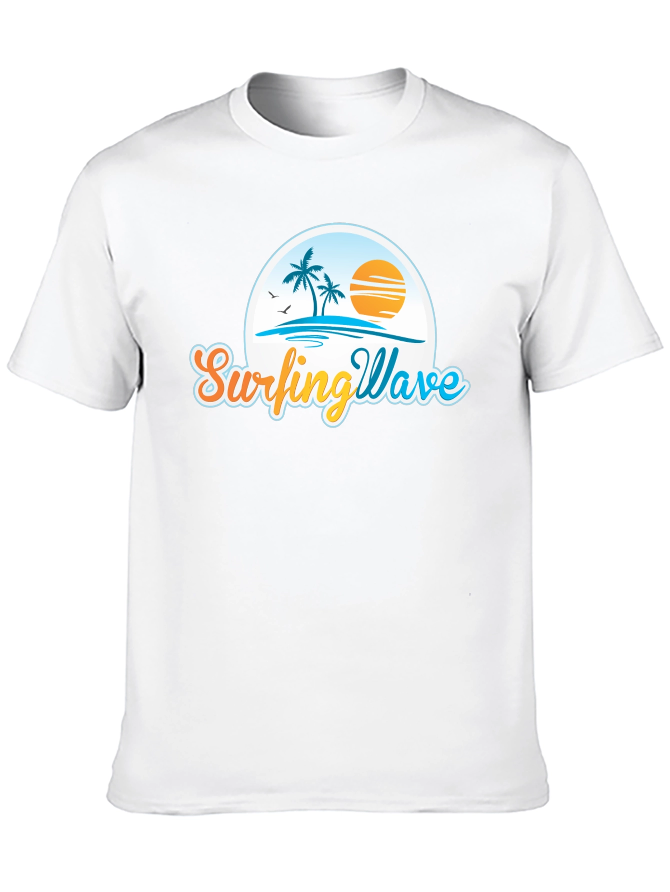 Surfing Wave Black T-Shirt Tropical Design