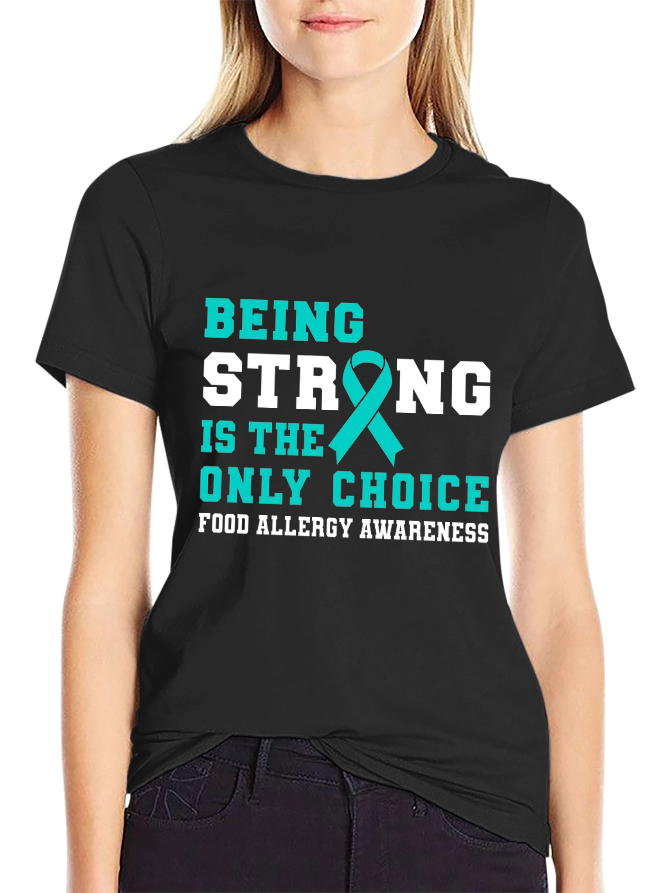 Food Allergy Awareness Ribbon Black T-Shirt