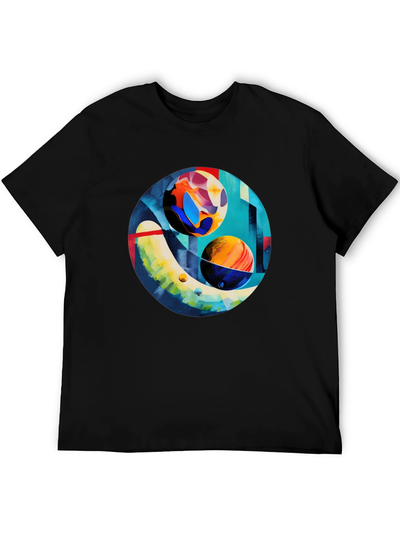Abstract Planet Art Print Black T-Shirt