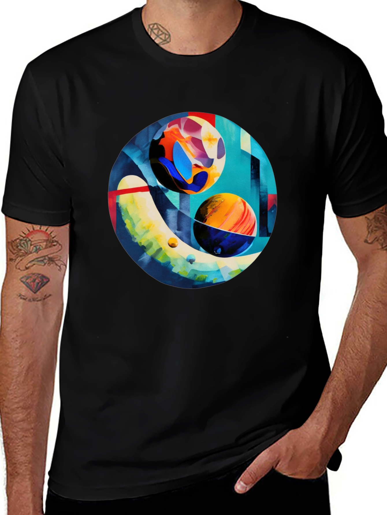 Abstract Planet Art Print Black T-Shirt
