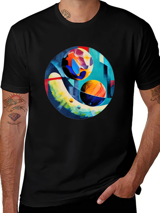 Abstract Planet Art Print Black T-Shirt