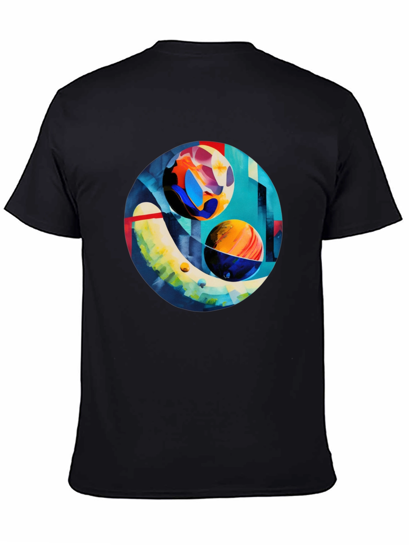 Abstract Planet Art Print Black T-Shirt