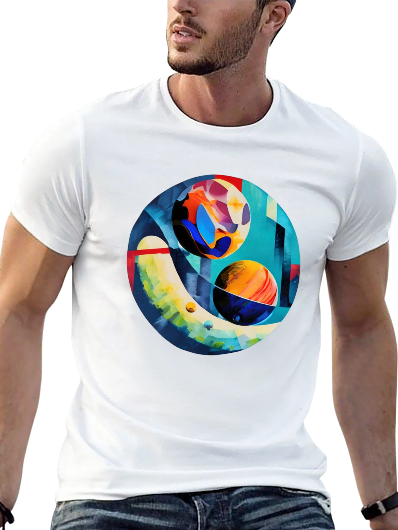 Abstract Planet Art Print Black T-Shirt