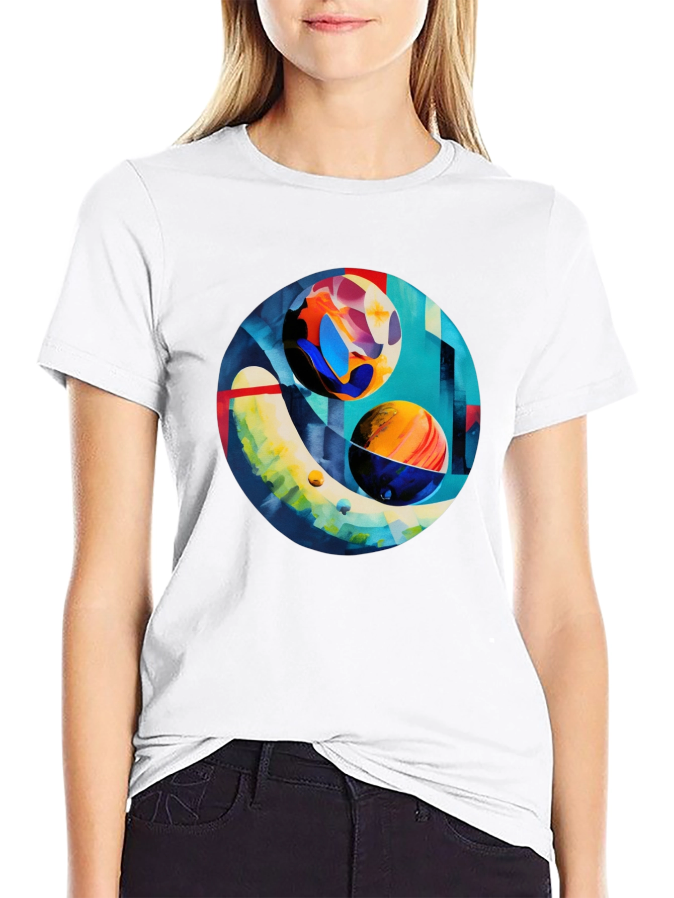 Abstract Planet Art Print Black T-Shirt