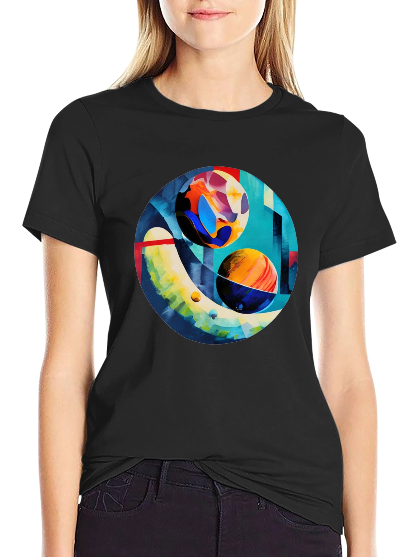 Abstract Planet Art Print Black T-Shirt