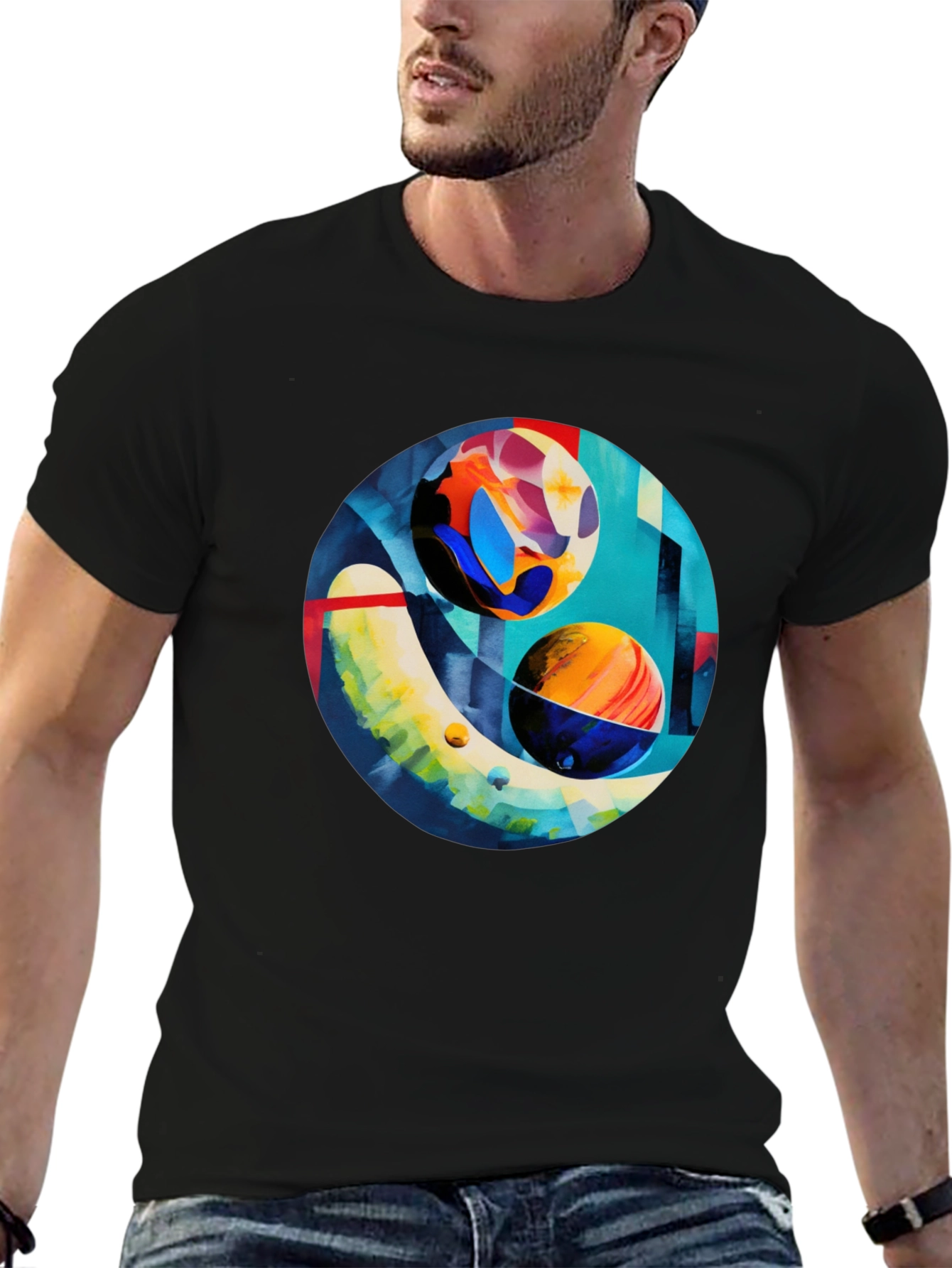 Abstract Planet Art Print Black T-Shirt
