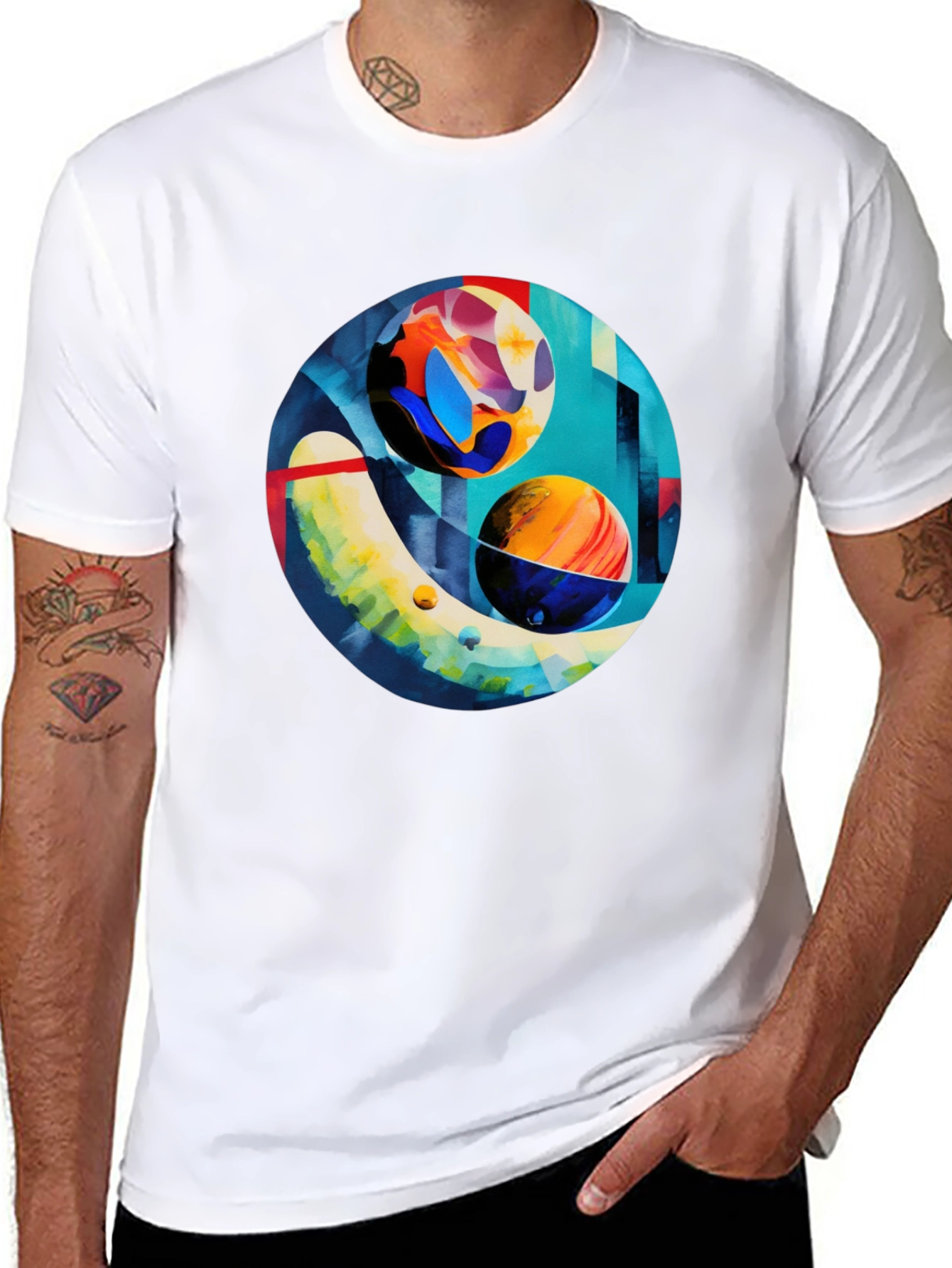 Abstract Planet Art Print Black T-Shirt