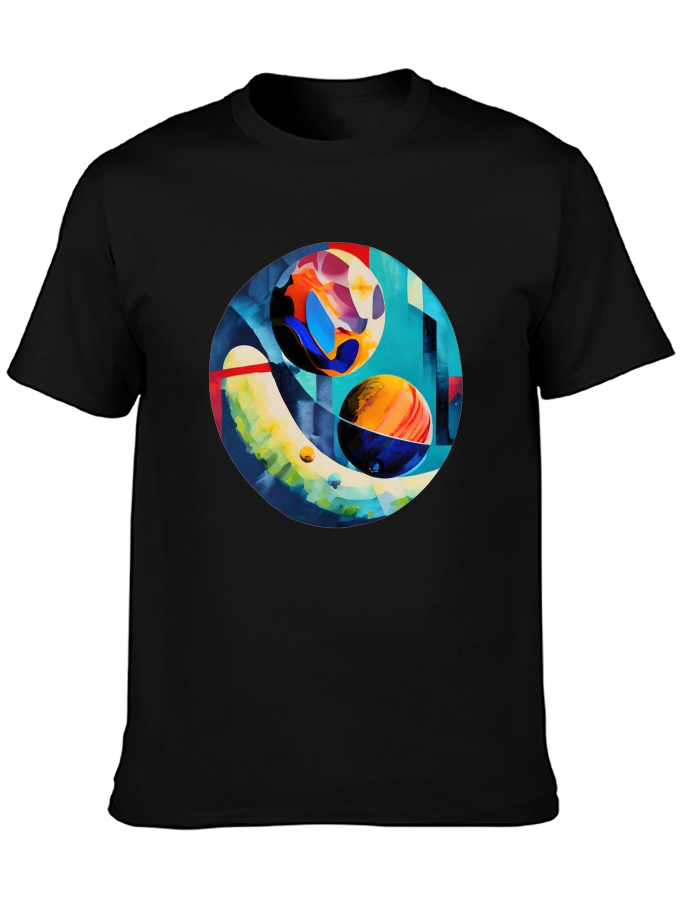 Abstract Planet Art Print Black T-Shirt