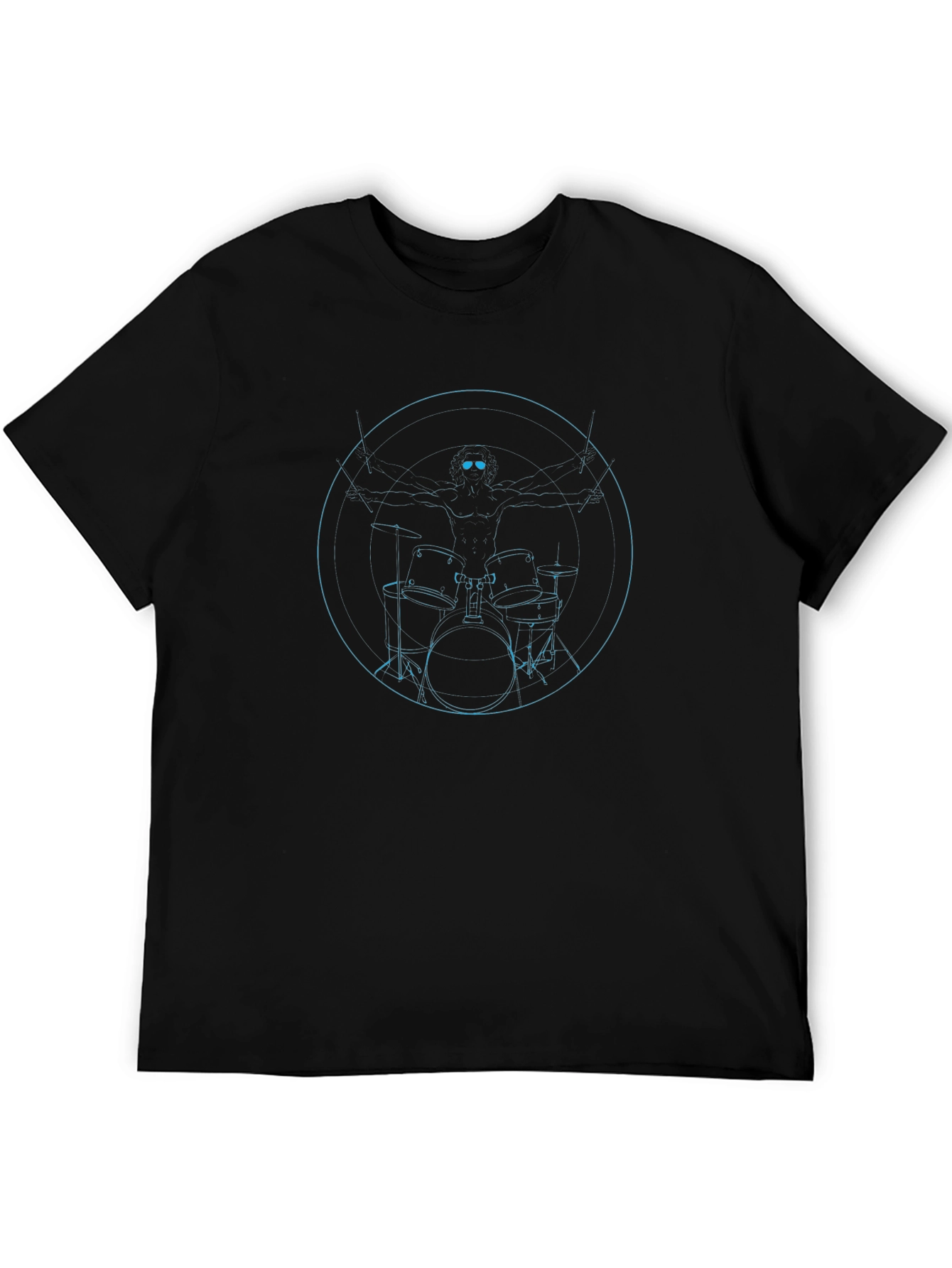 Drummer Vitruvian Man Graphic T-Shirt - Black