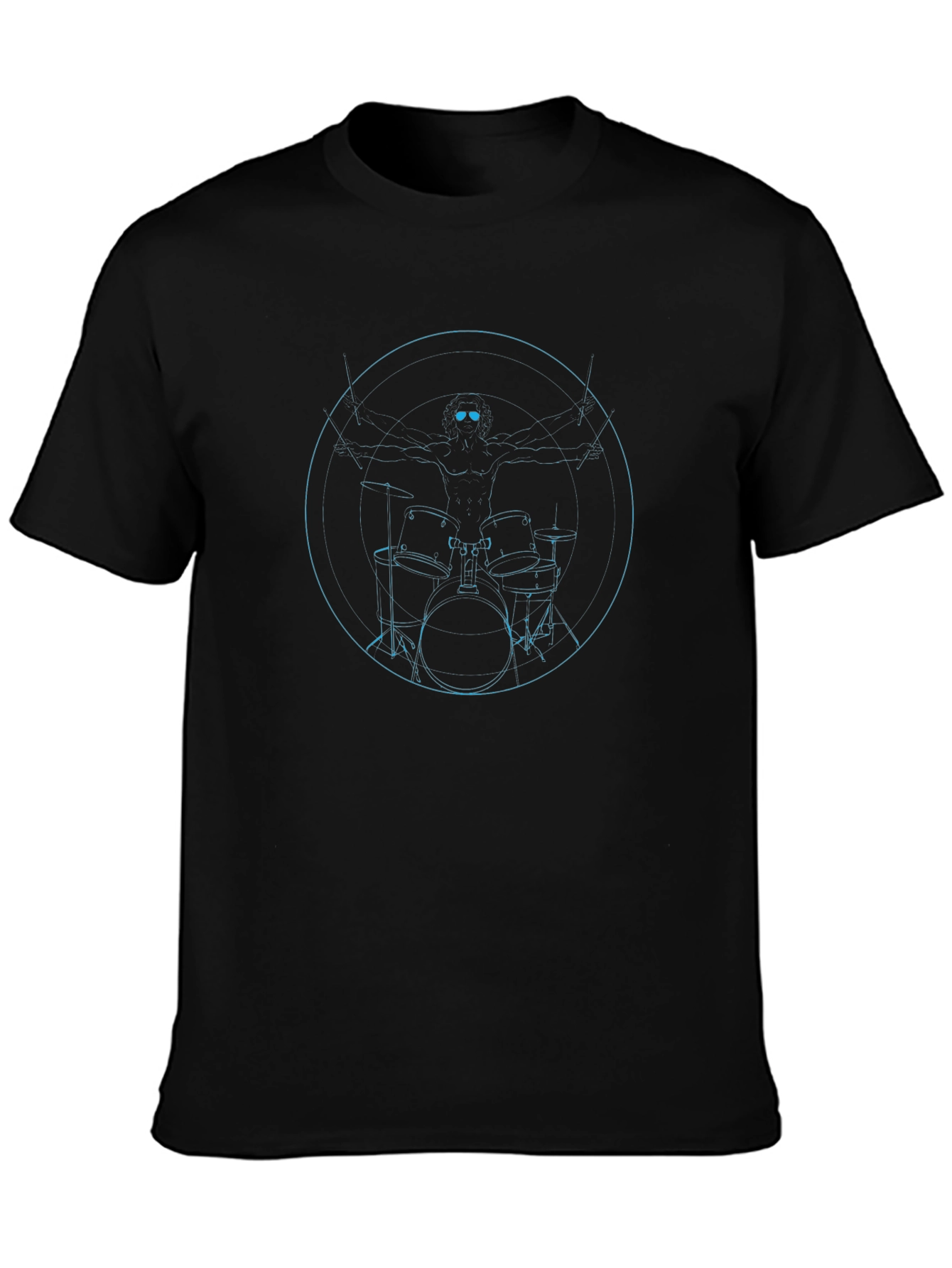 Drummer Vitruvian Man Graphic T-Shirt - Black