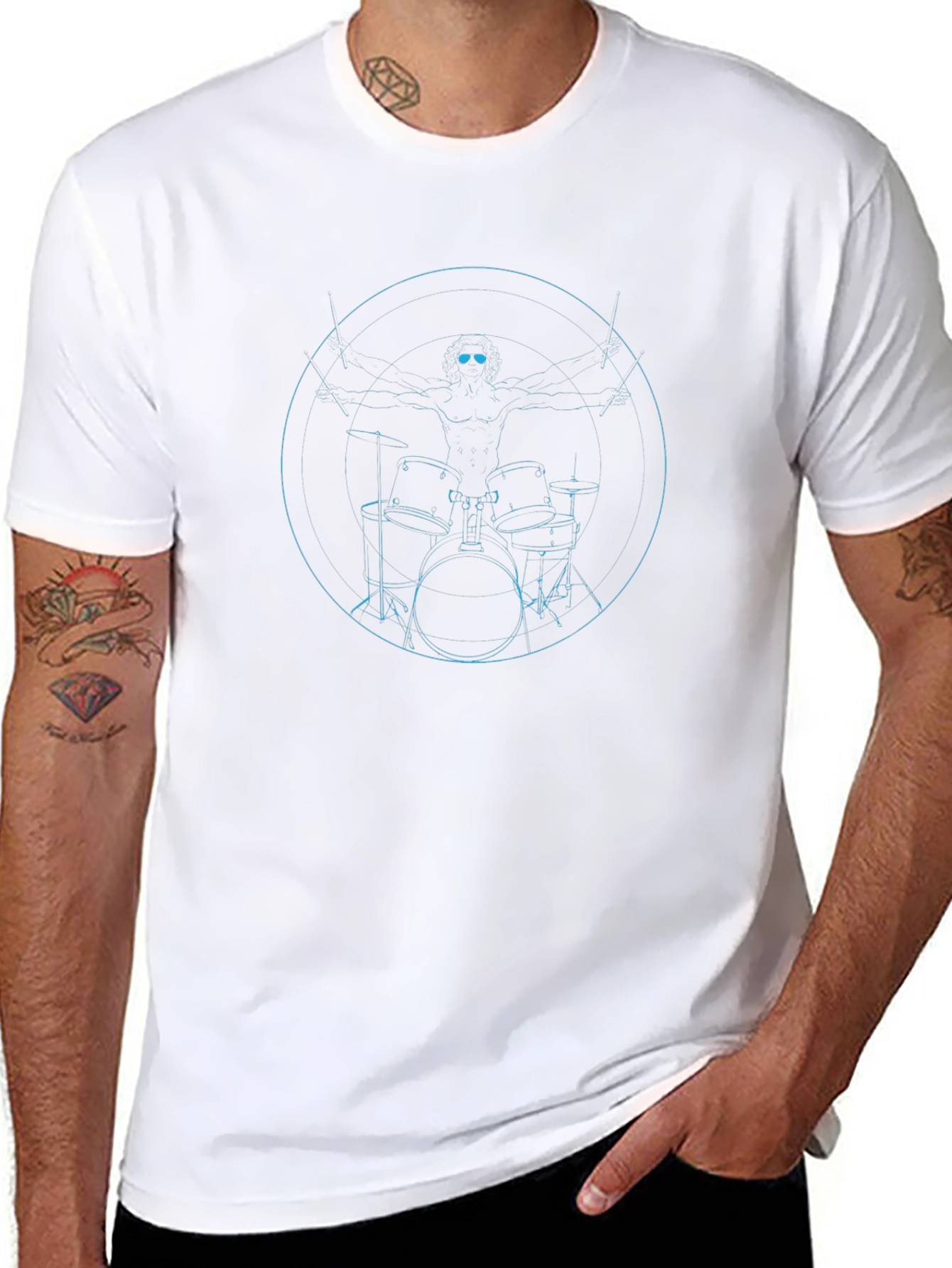 Drummer Vitruvian Man Graphic T-Shirt - Black