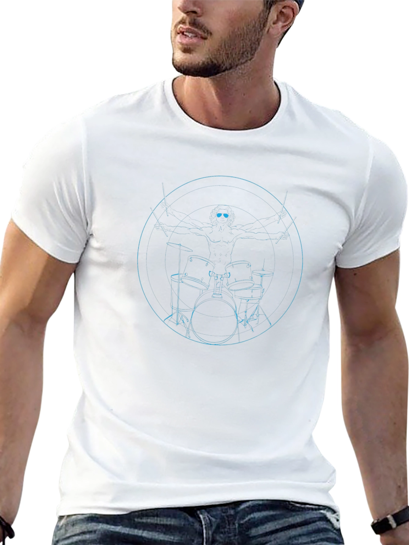 Drummer Vitruvian Man Graphic T-Shirt - Black