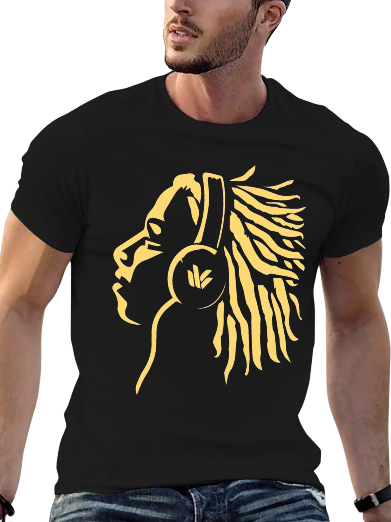 Rasta Man Headphones Graphic Tee - Black