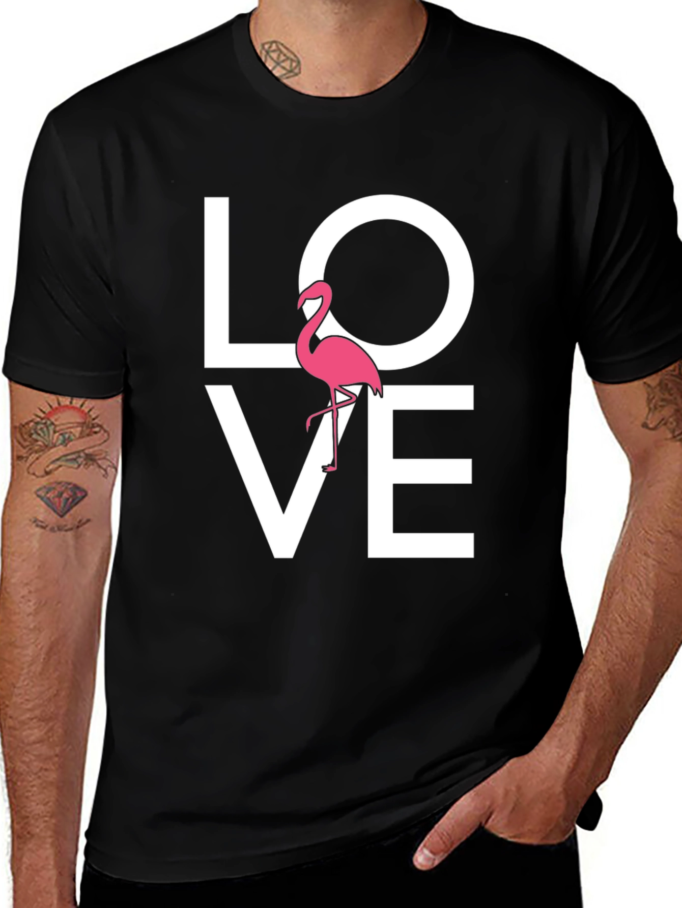 Love Flamingo Graphic Tee - Mens Black T-Shirt