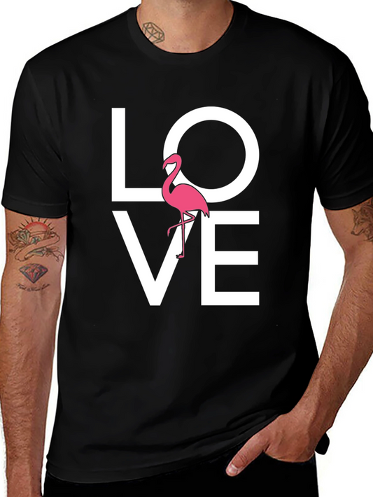Love Flamingo Graphic Tee - Mens Black T-Shirt