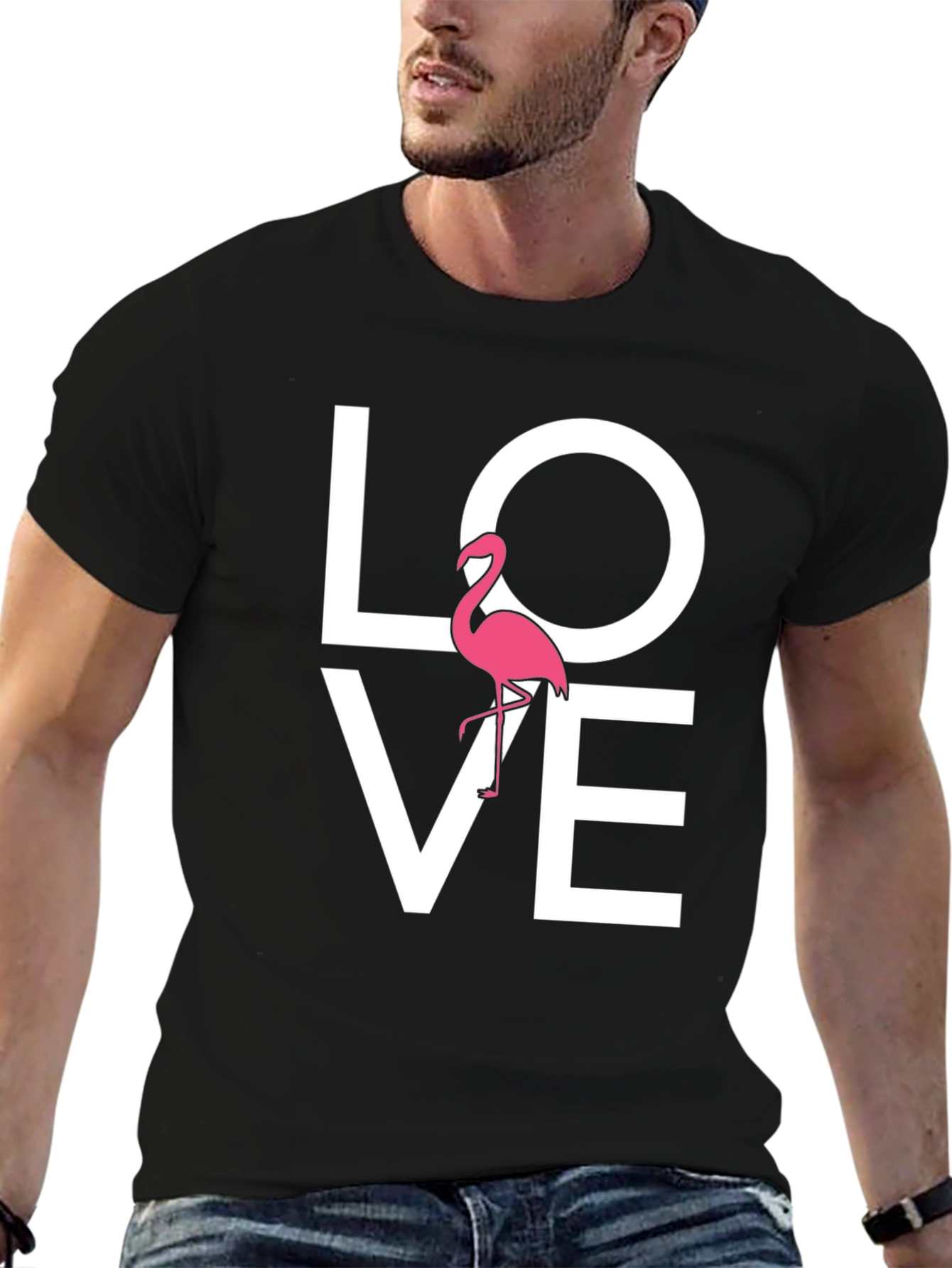 Love Flamingo Graphic Tee - Mens Black T-Shirt