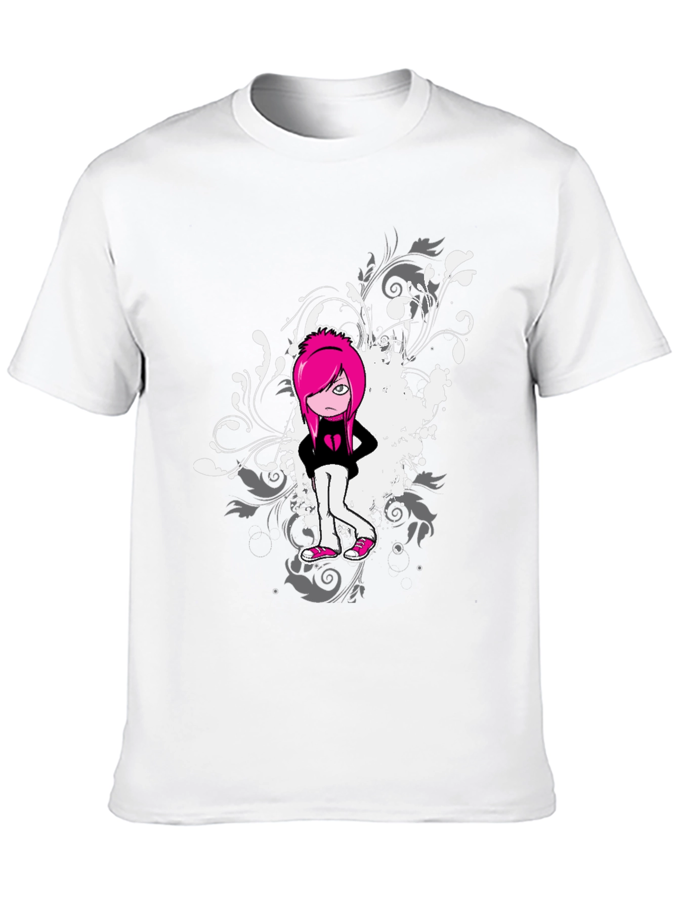 Emo Girl Graphic Print Black T-Shirt