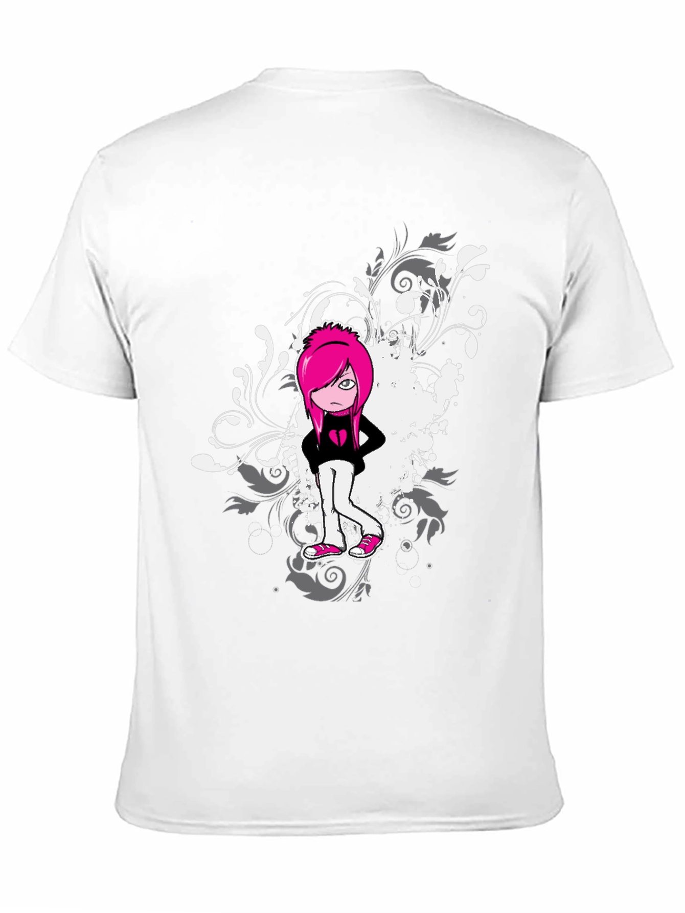 Emo Girl Graphic Print Black T-Shirt
