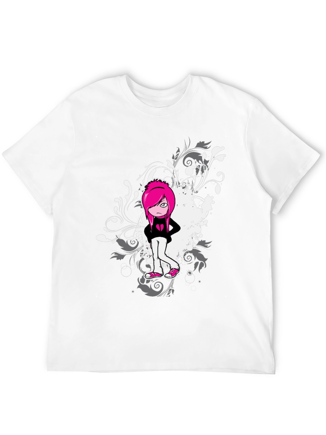 Emo Girl Graphic Print Black T-Shirt