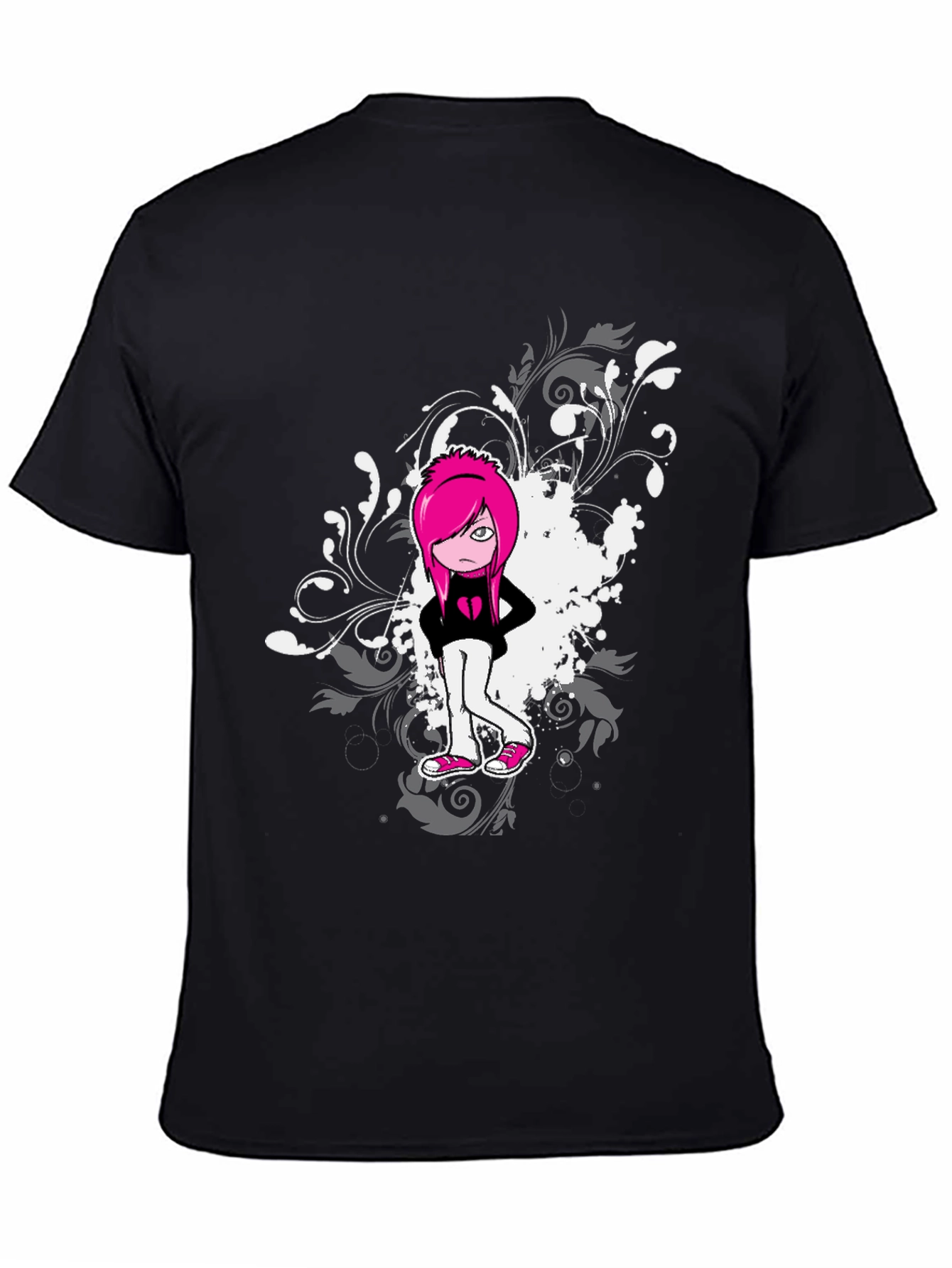 Emo Girl Graphic Print Black T-Shirt