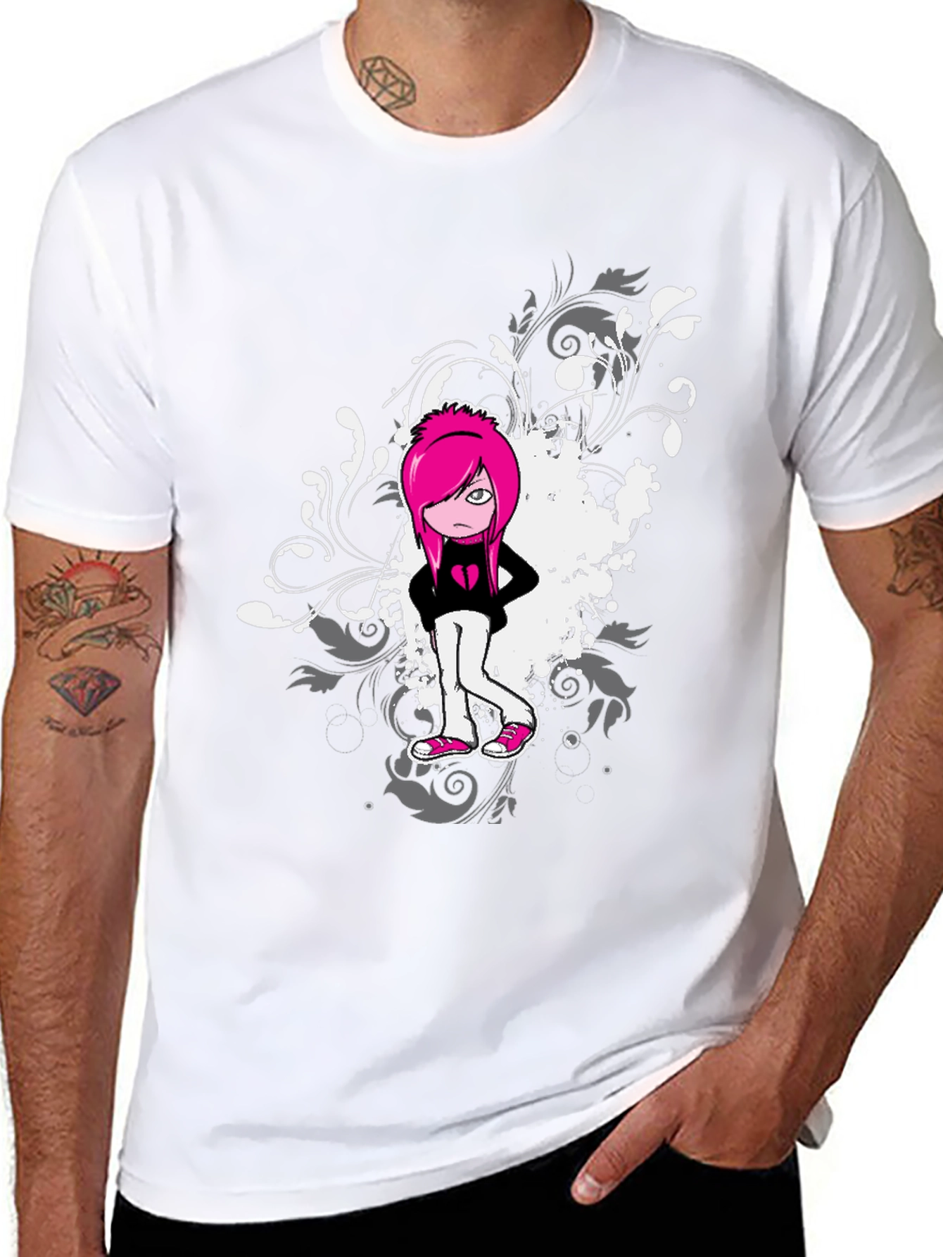 Emo Girl Graphic Print Black T-Shirt