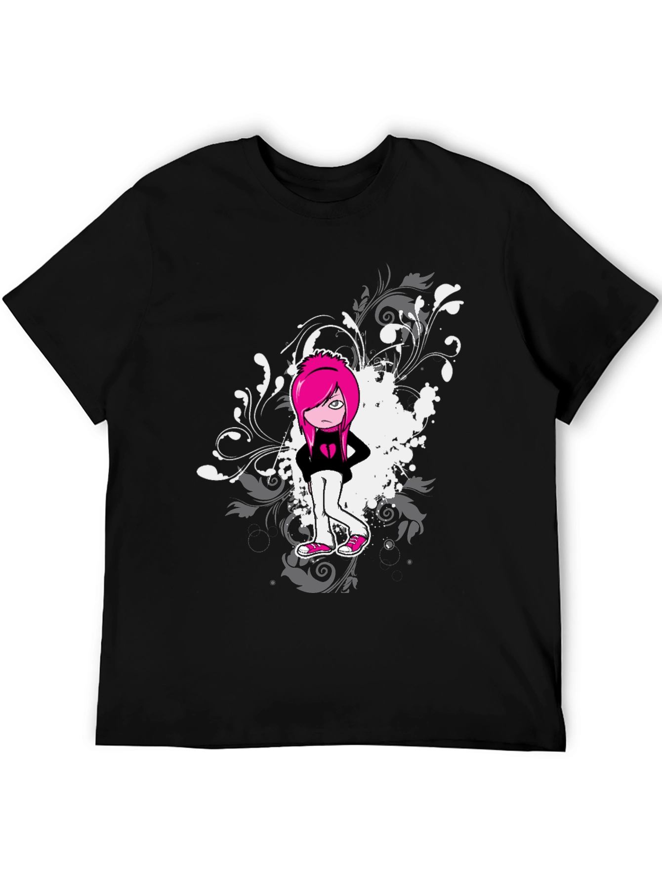 Emo Girl Graphic Print Black T-Shirt