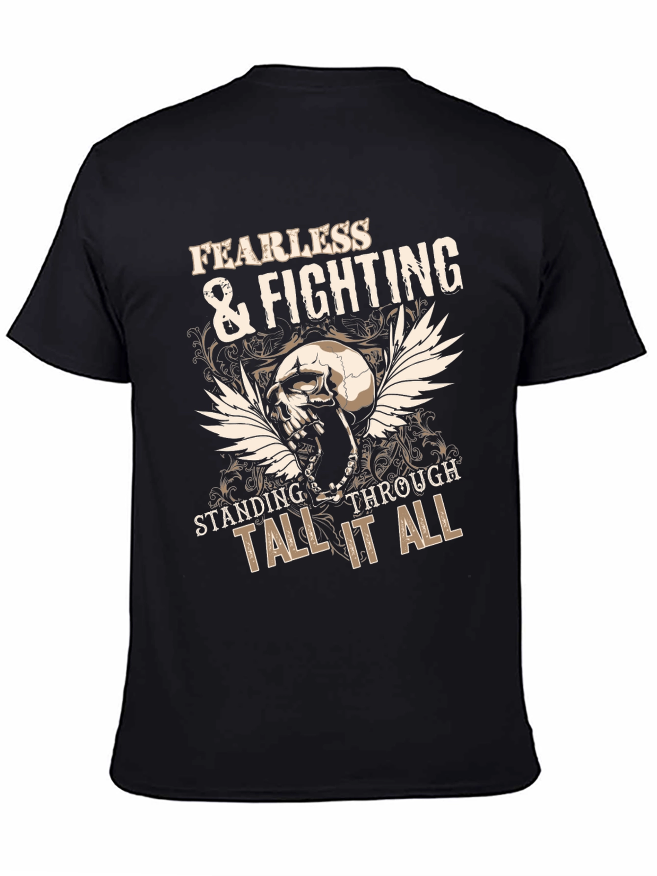 Fearless & Fighting Skull Graphic Tee - Black