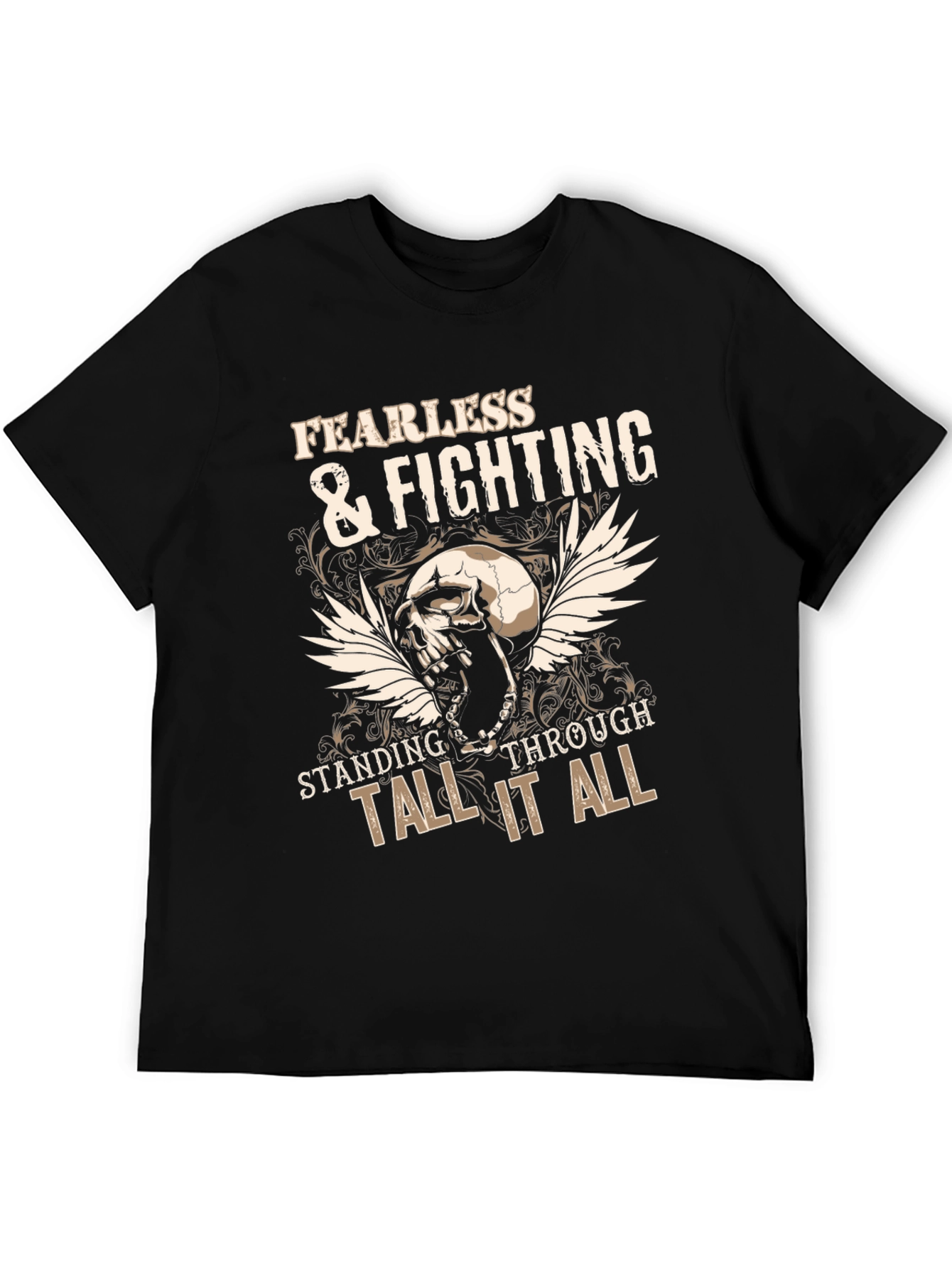 Fearless & Fighting Skull Graphic Tee - Black