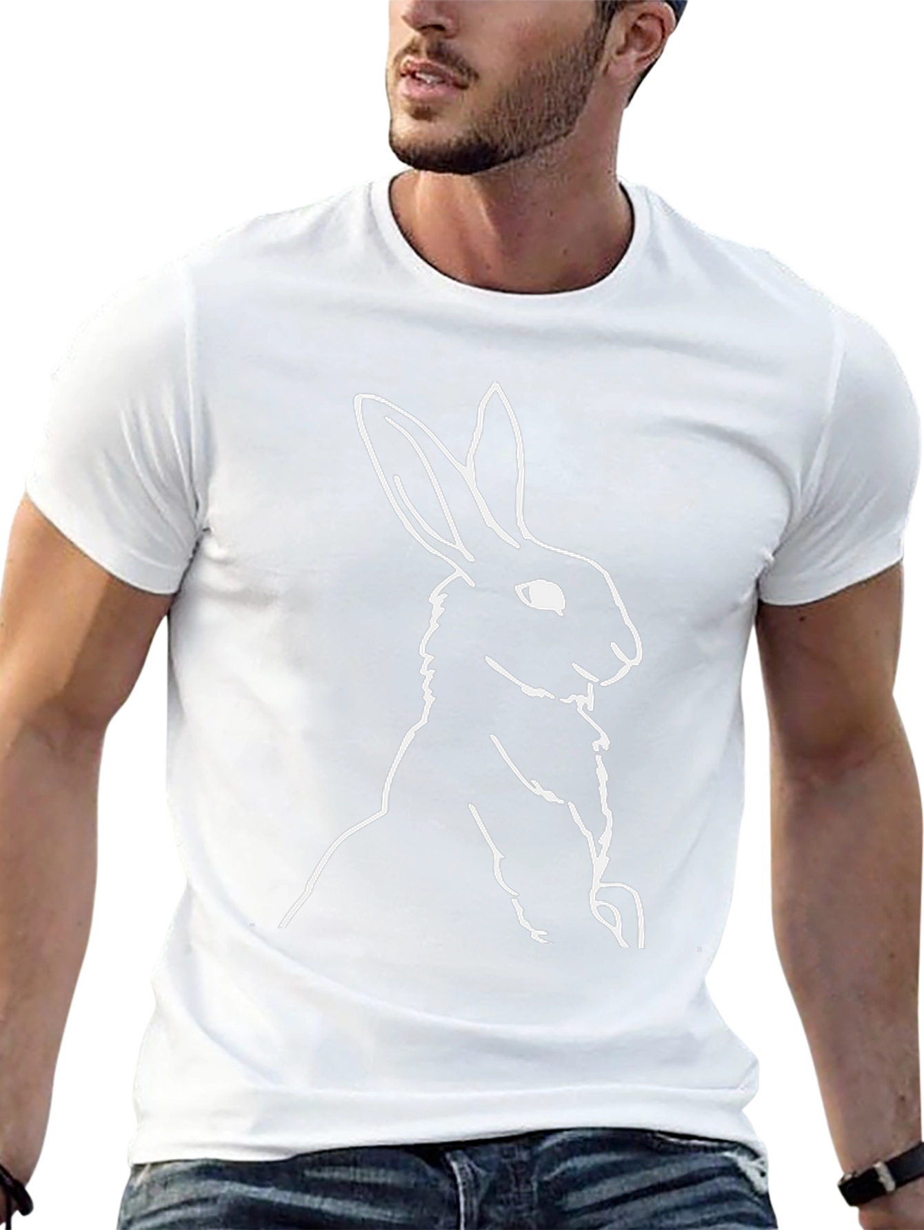 Rabbit Outline Black T-Shirt - Minimalist Style