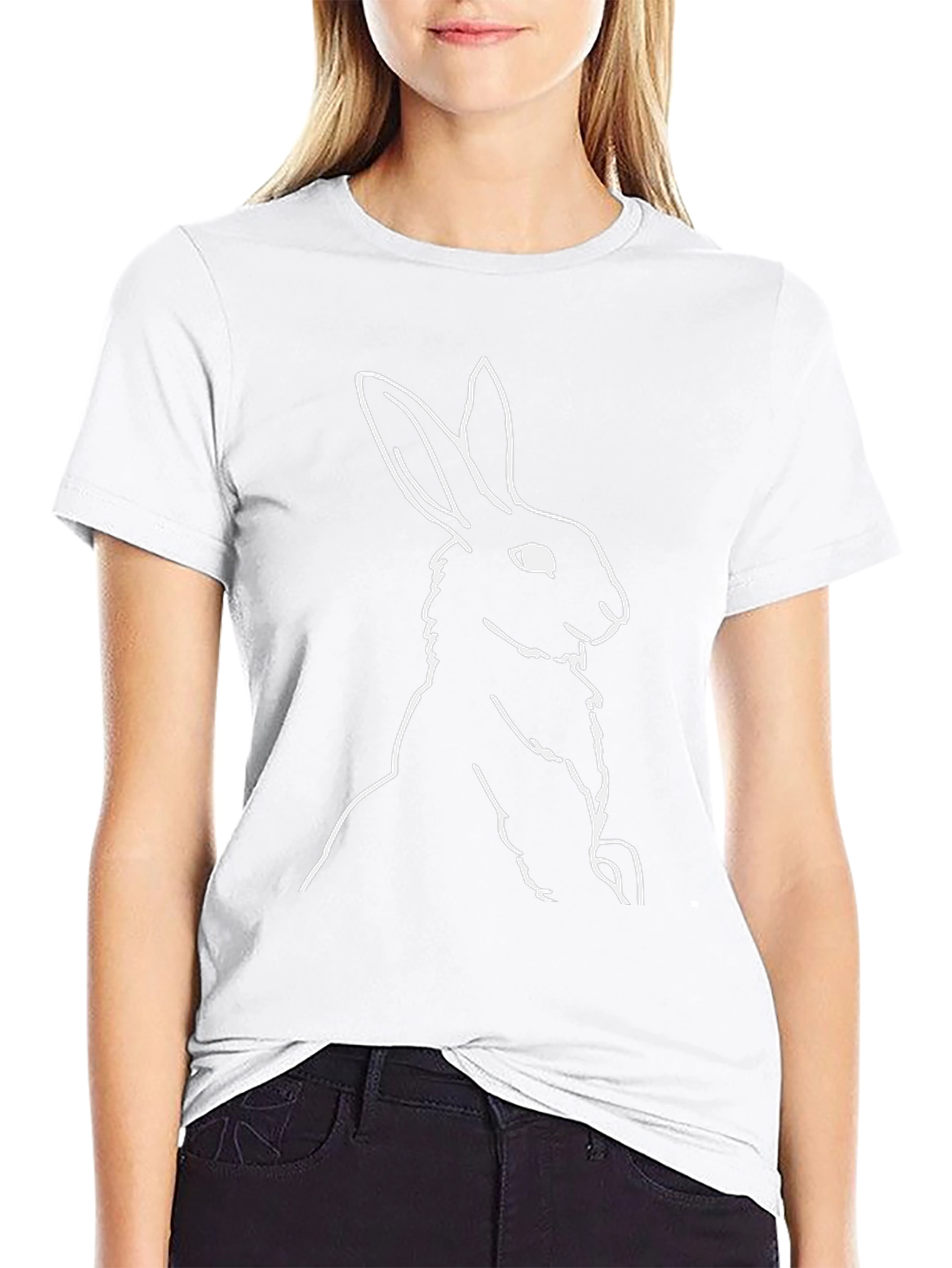 Rabbit Outline Black T-Shirt - Minimalist Style