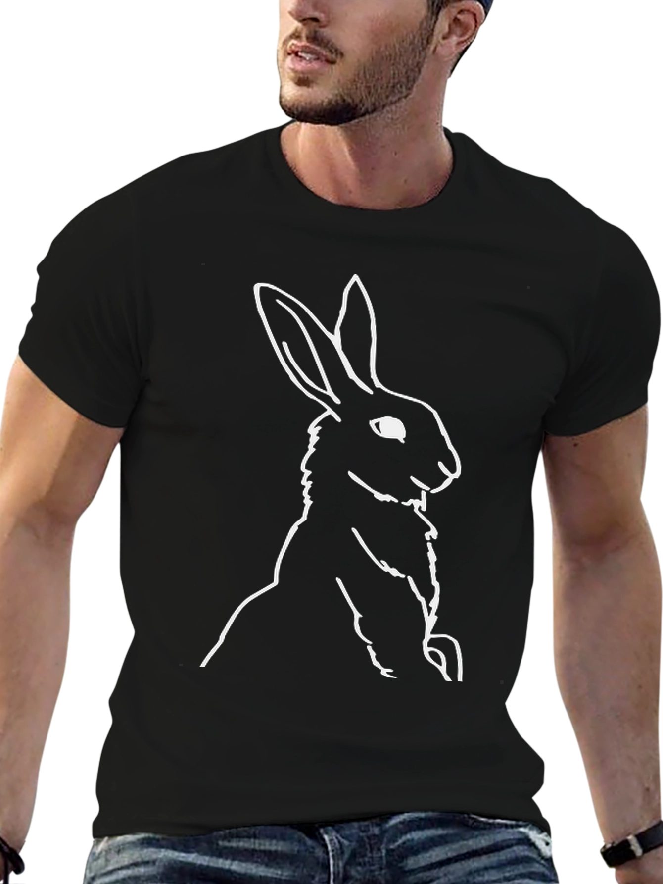 Rabbit Outline Black T-Shirt - Minimalist Style