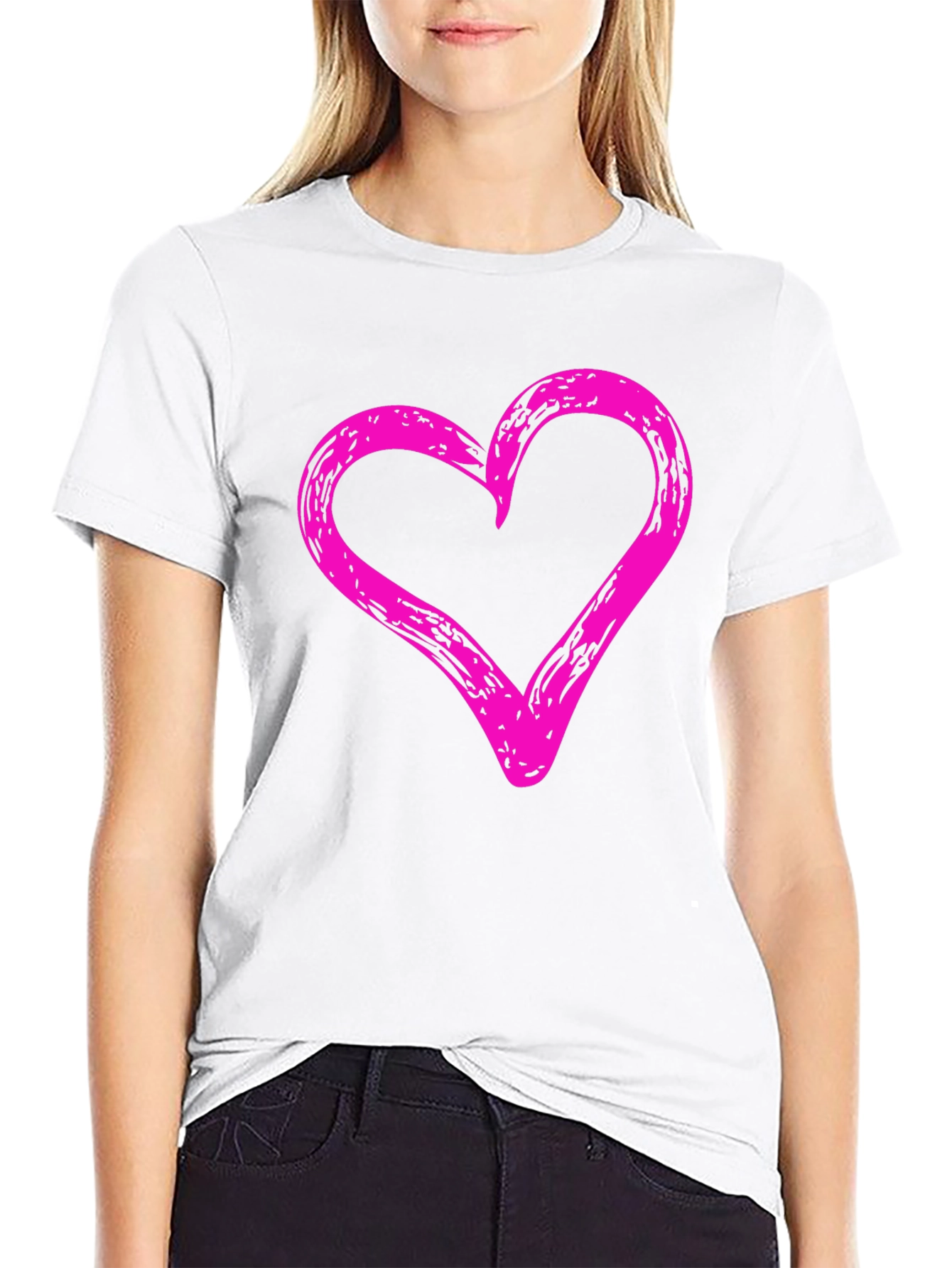 Heart Graphic Black Crew Neck T-Shirt